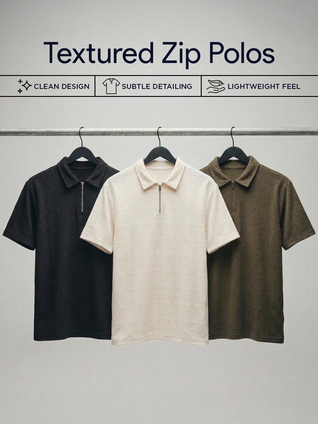 Nobero T-shirt testurizzate da uomo | T-shirt con cerniera | Poliestere | Vestibilità oversize | Mezza manica | Abbigliamento casual sportivo