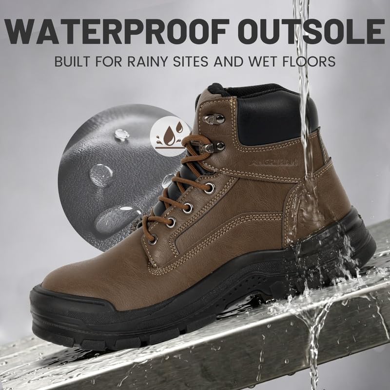 ANGRYRAM Steel Toe Work Boots for Men Waterproof Lightweight Safety Shoes