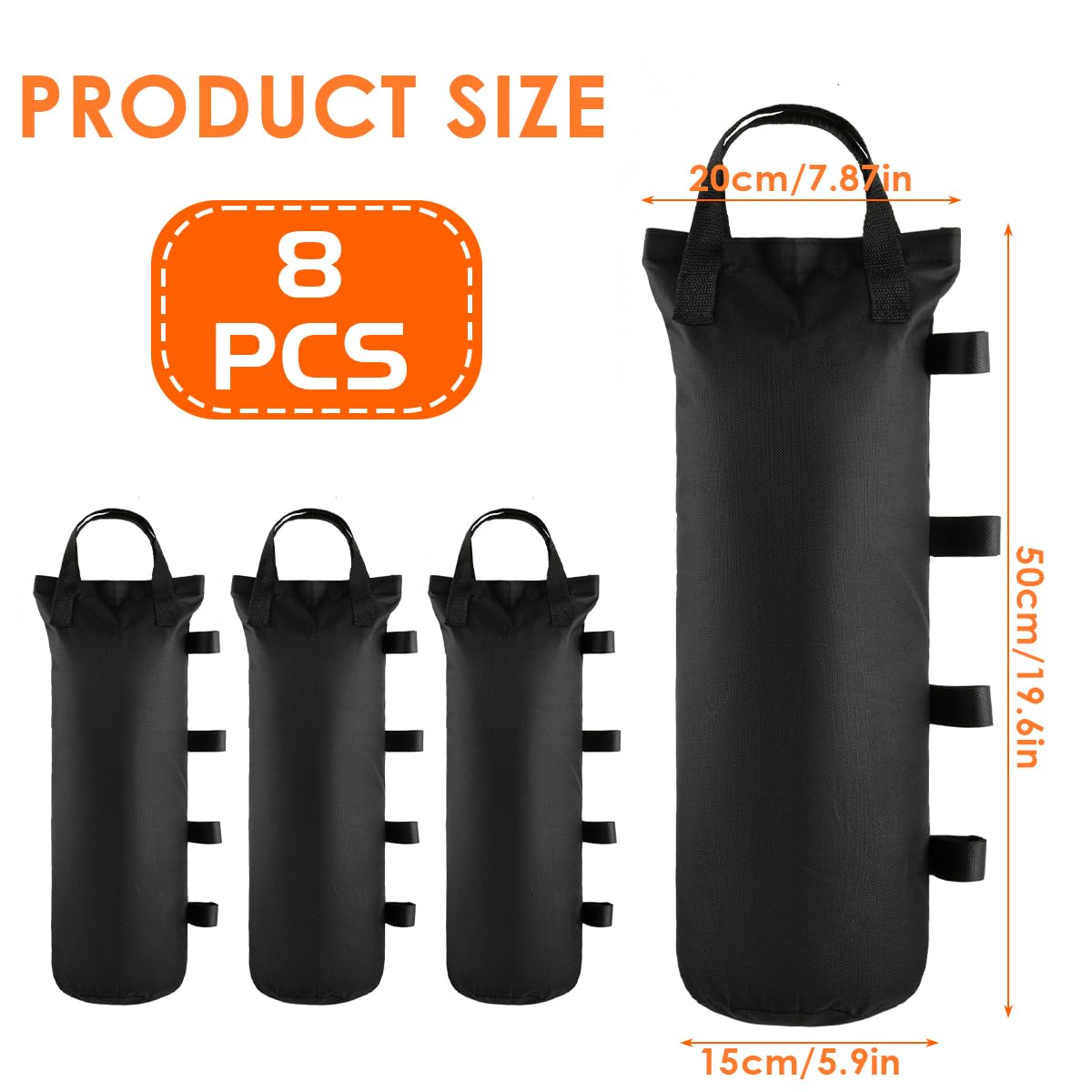 Lot de 8 Sac de Lestage, Oxford 600D Lestage Tonnelle, Lest pour Tonnelle, Leste pour Pied de Tonnelle, Poids pour Tonnelle, pour Tentes, Gazebos et Parasols,pour Camping, Plage et Jardin, Noir