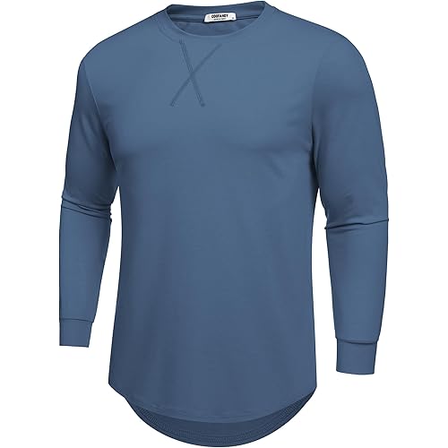 COOFANDY Mens Cotton T-Shirt Crew Neck Long Sleeve Tee Shirts Hipster Hip Hop Longline Casual Tops Gym Muscle Shirts