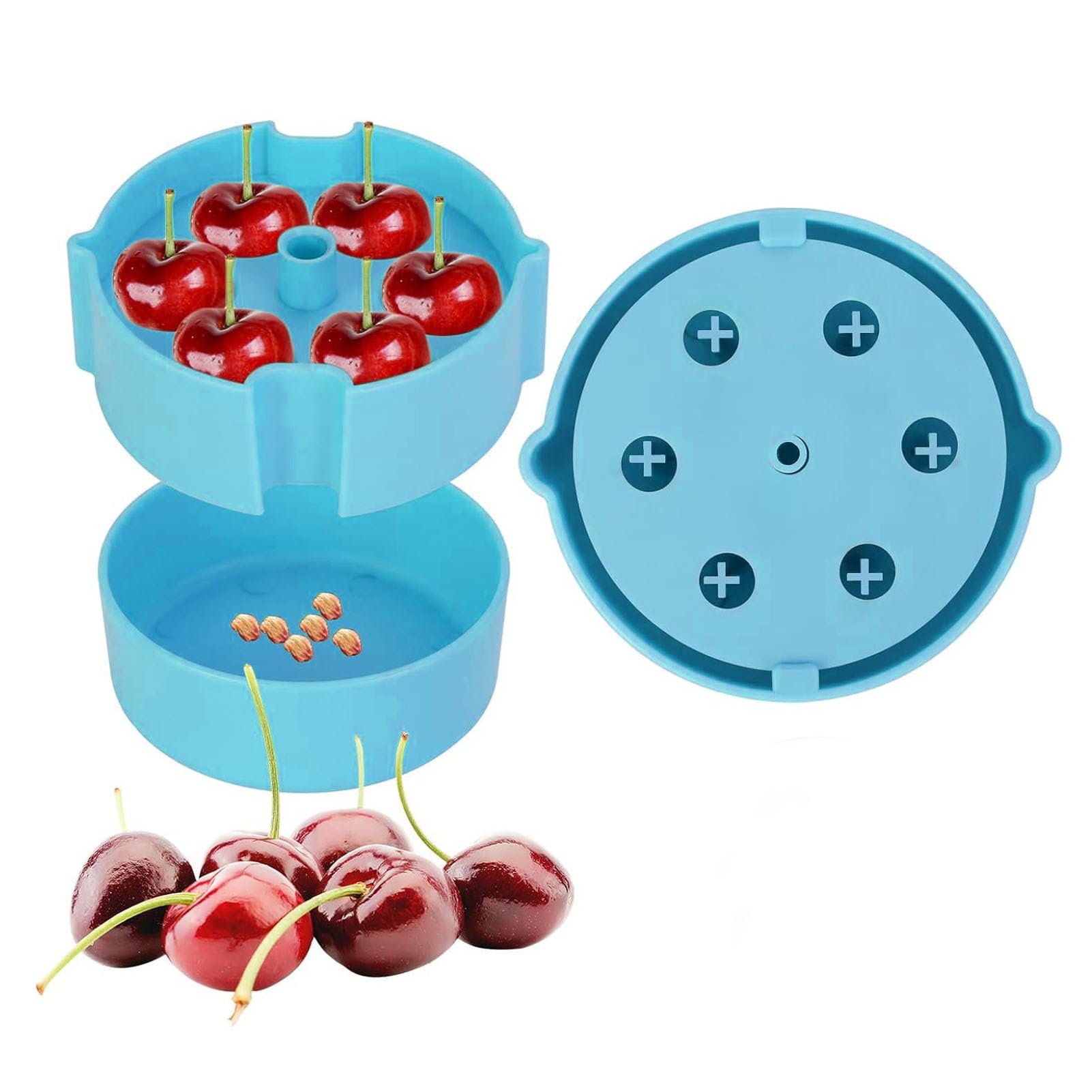 Plastic Cherry Pitting Tool, Portable Push Type Cherry Pitter Seed Remover Tool Olive Pitter Tool for Kitchen, Picnics (Blue)