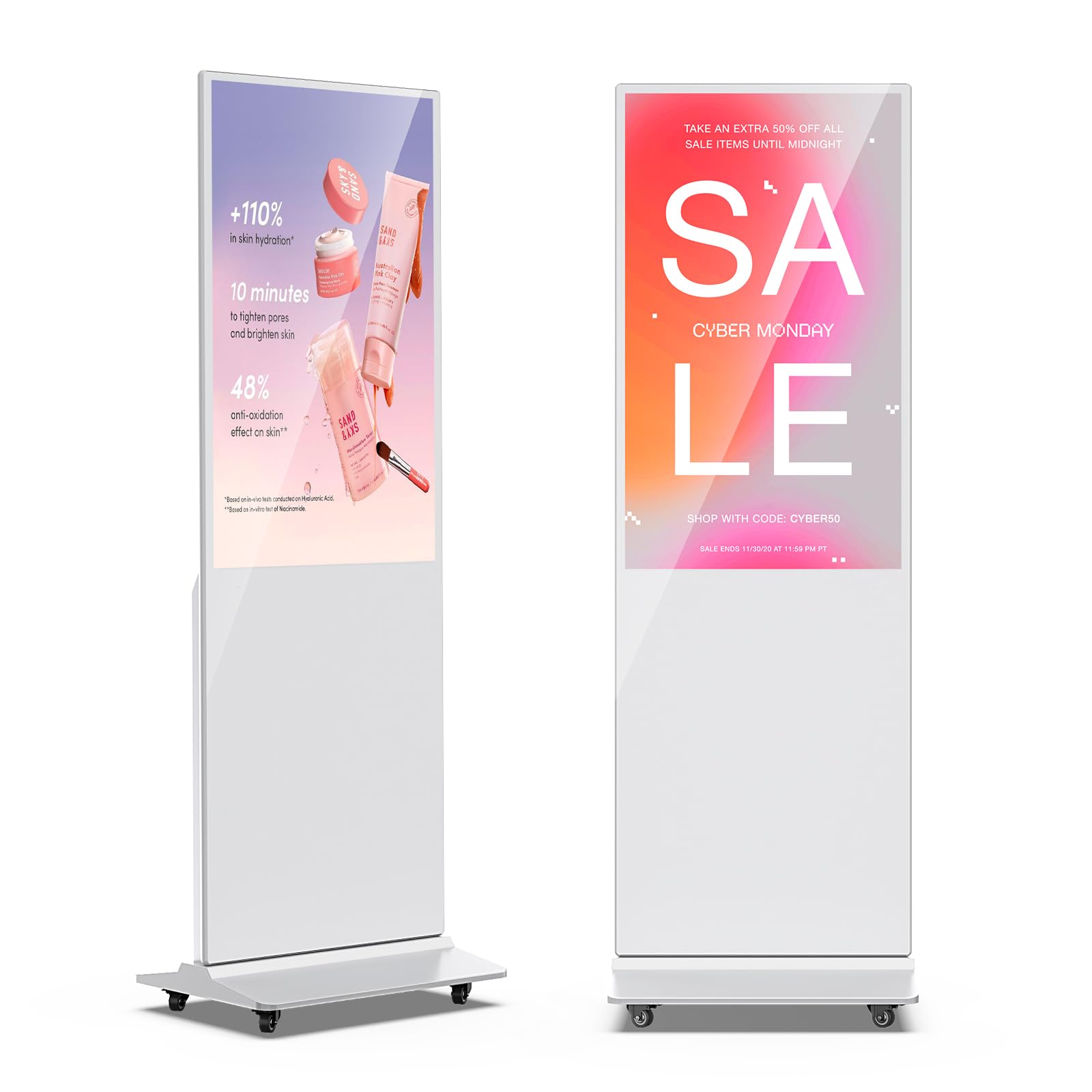 JIYANG 37 Inch Digital Signage Display, Indoor Floor Standing Advertising Display Kiosk Android System,Commercial LCD Totem,Store Displays Screens and Lifetime CMS System(White)