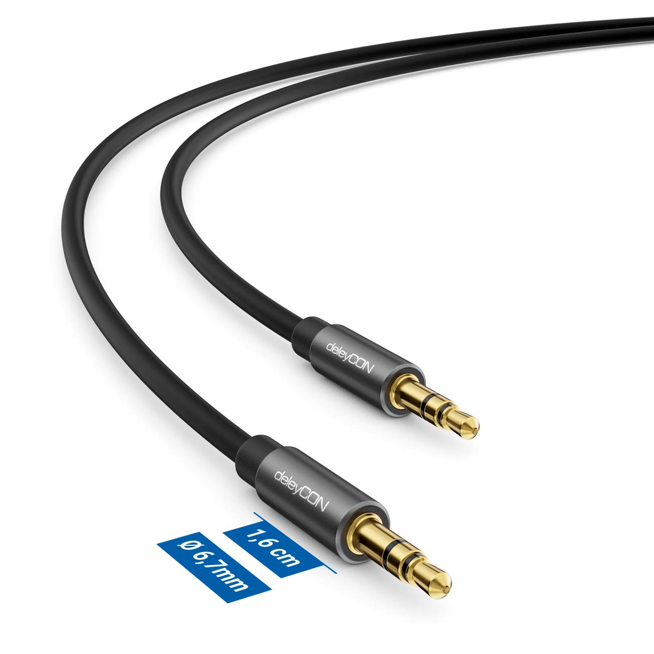 deleyCON 5m Câble Jack Audio Stéréo AUX 3,5mm Liaison sonore Connecteur Métallique Smartphone Mobile Tablette Casque HiFi Récepteur (Extra fin & Flexible)