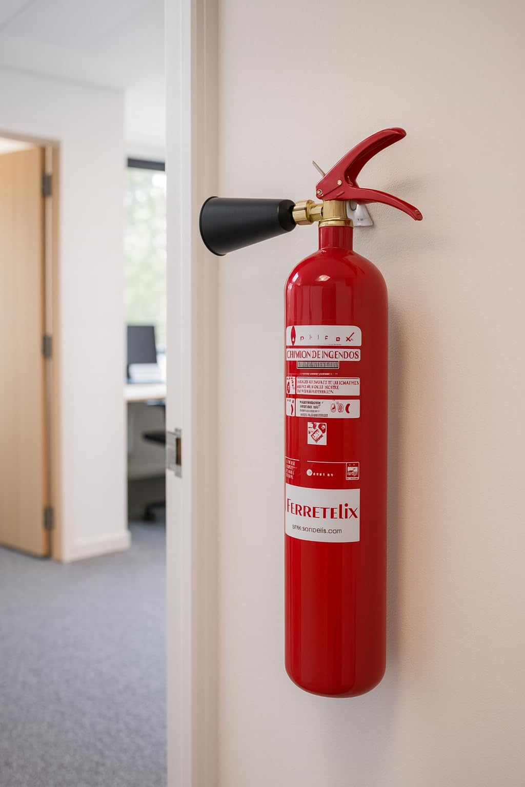 Ferretelix®. Extintor CO2 2 kgs dioxido de Carbono Incluye Soporte metálico de Pared y difusor (no Deja residuos)