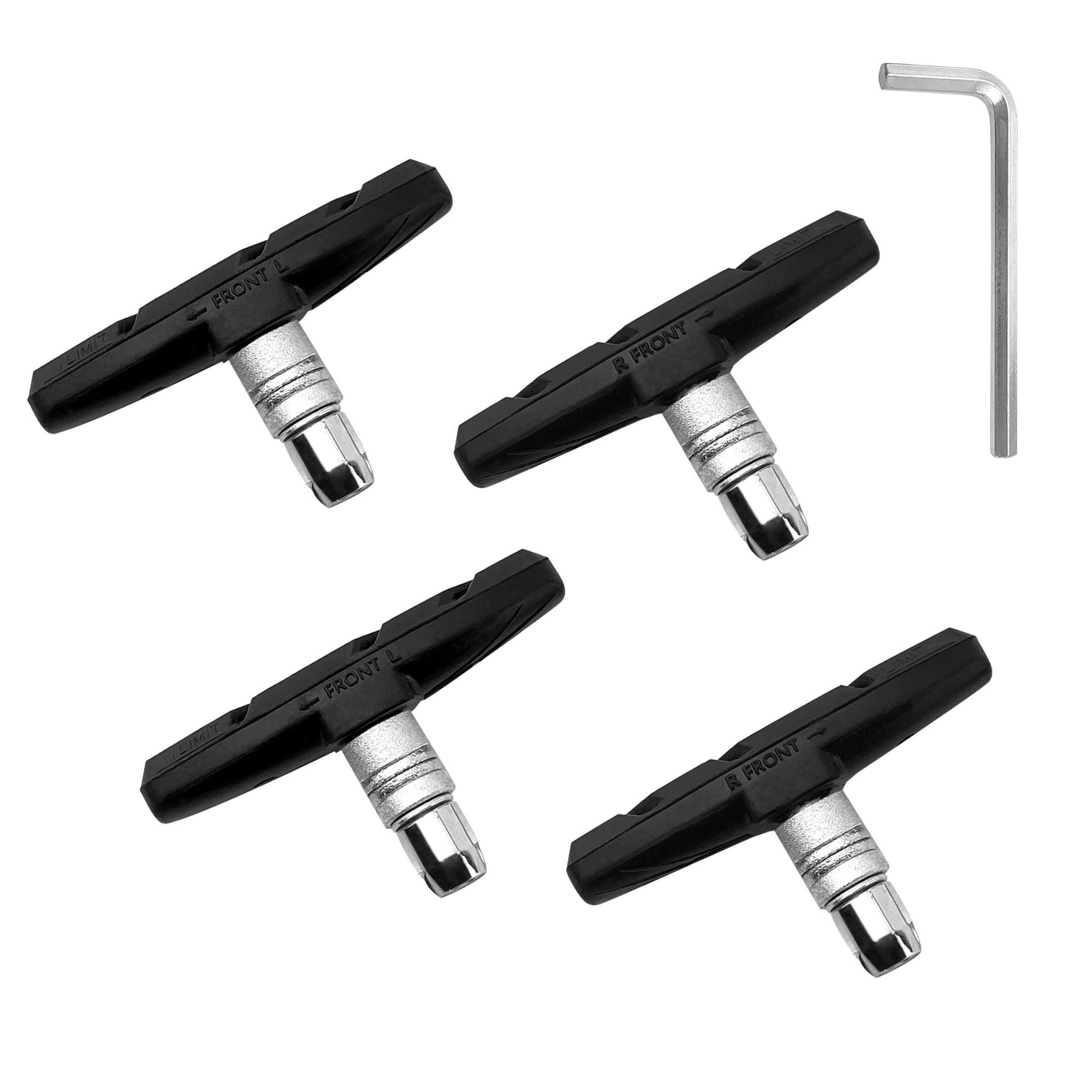 Quacc 2 Pairs Universal V Bike Brake Pads with Hex Spanner, 69 mm No Squealing Professional Mountain Bicycle V-Brake Pads Blocks Replacement for Front