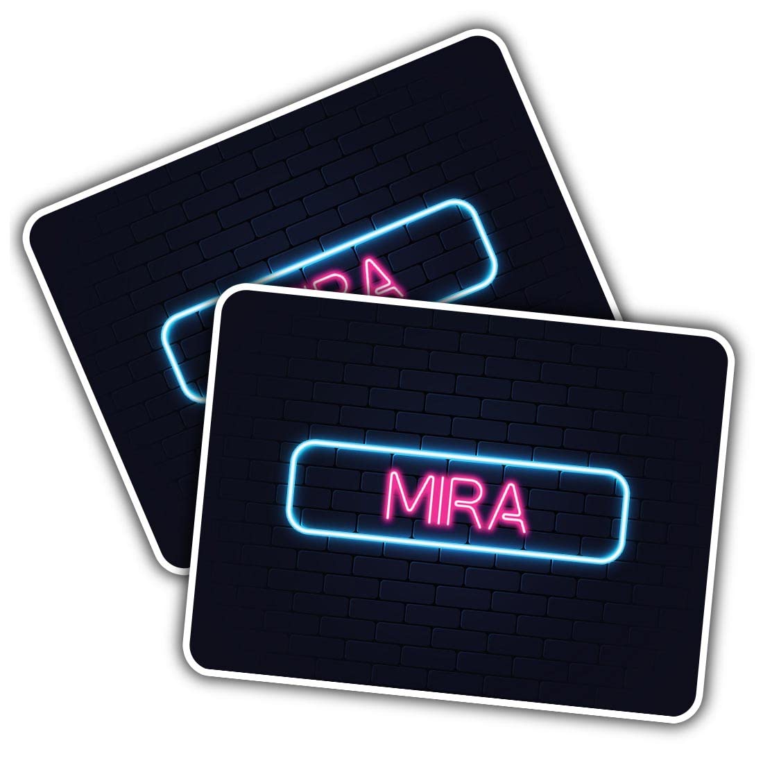 2 x Vinyl Stickers - Rectangle Shape 10x7cm Neon Sign Design Mira Name Art Print Decal Laptop Tablet Luggage Car Wall Fridge Door Sticker #353354