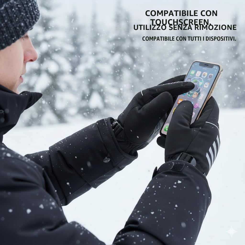 Guanti Riscaldati Elettrici per Uomo Donna con 3000mAh Batteria Ricaricabile, Guanti Termici Impermeabili per Moto, Sci, Pesca con 3 Livelli di Temperatura, Touchscreen, 4-6 Ore di Autonomia