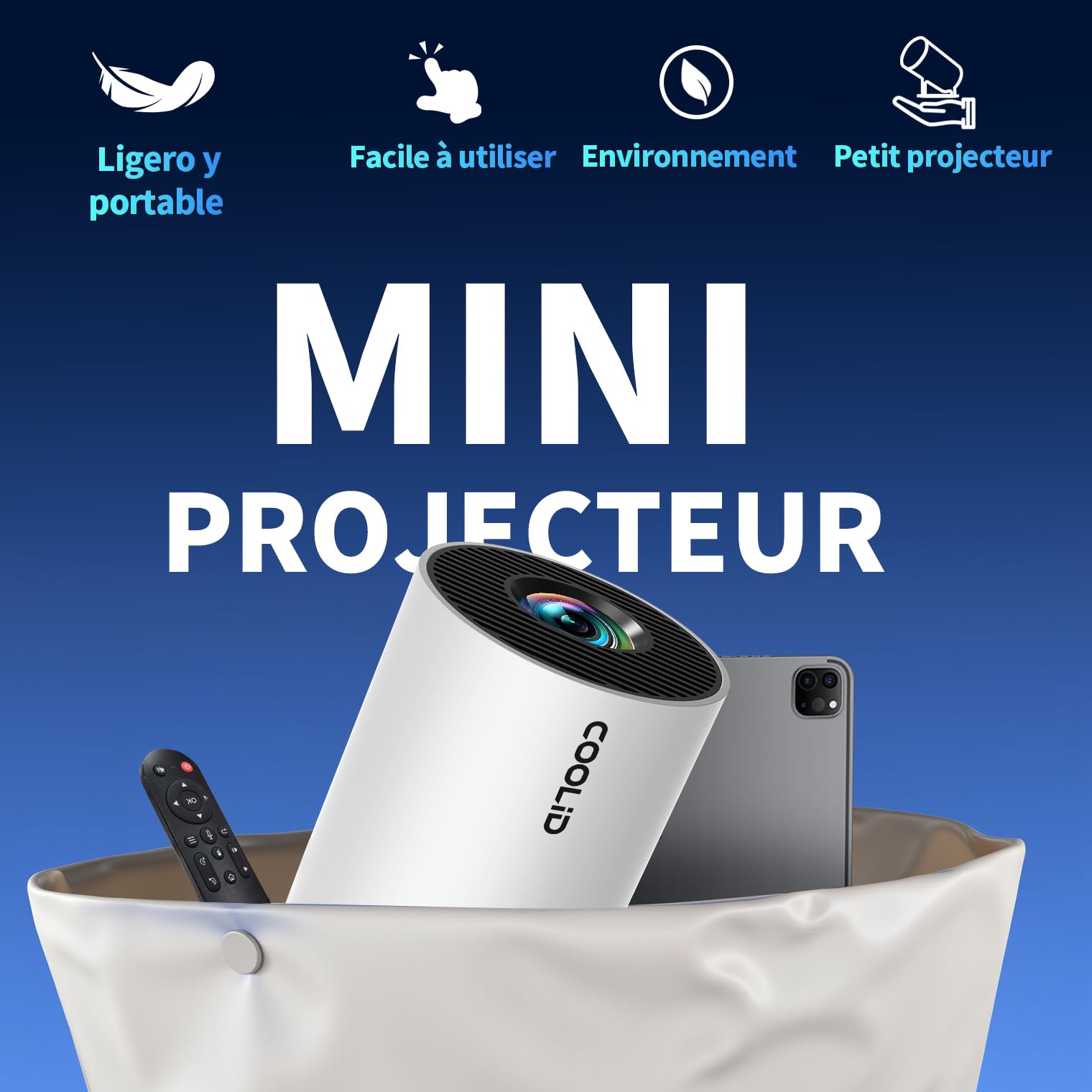 [Apps intégrées & 2026 Upgraded] Mini Vidéoprojecteur Supporte 4K 1080P avec 5G WiFi 6 Et BT 5.2 Le Projecteur Soutien Rotation 180° Portable Projecteur Video Applicable Laptop/HDMI/TV Stick,Blanc