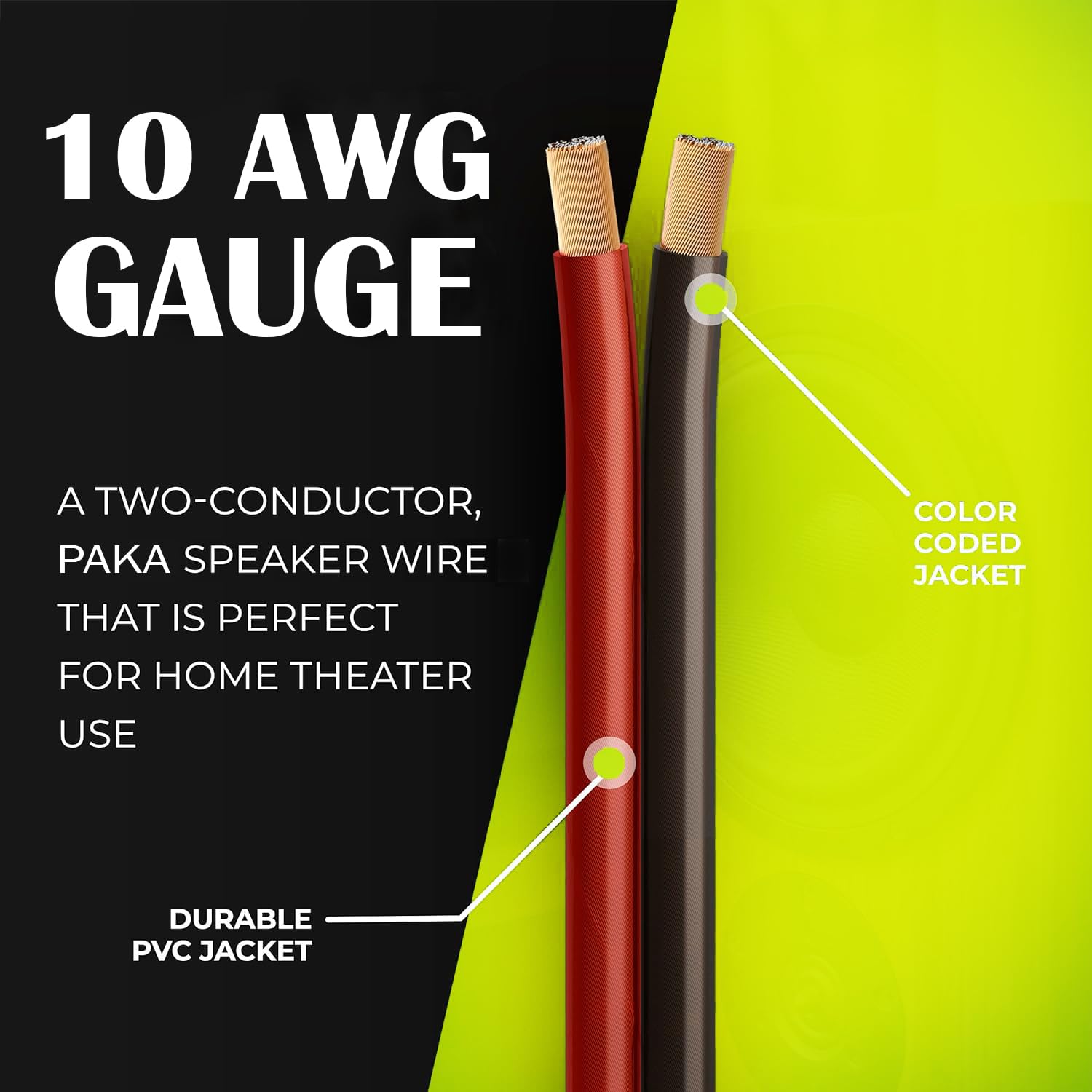 PAKA TOOLS Speaker Wire (100 Feet), Copper Clad Aluminum, CCA Thick Gauge Copper Wire for Stereo, Surround Sound, Home Theater, Radio (Black/Red, 100 Feet,one Spool) (10 Gauge)