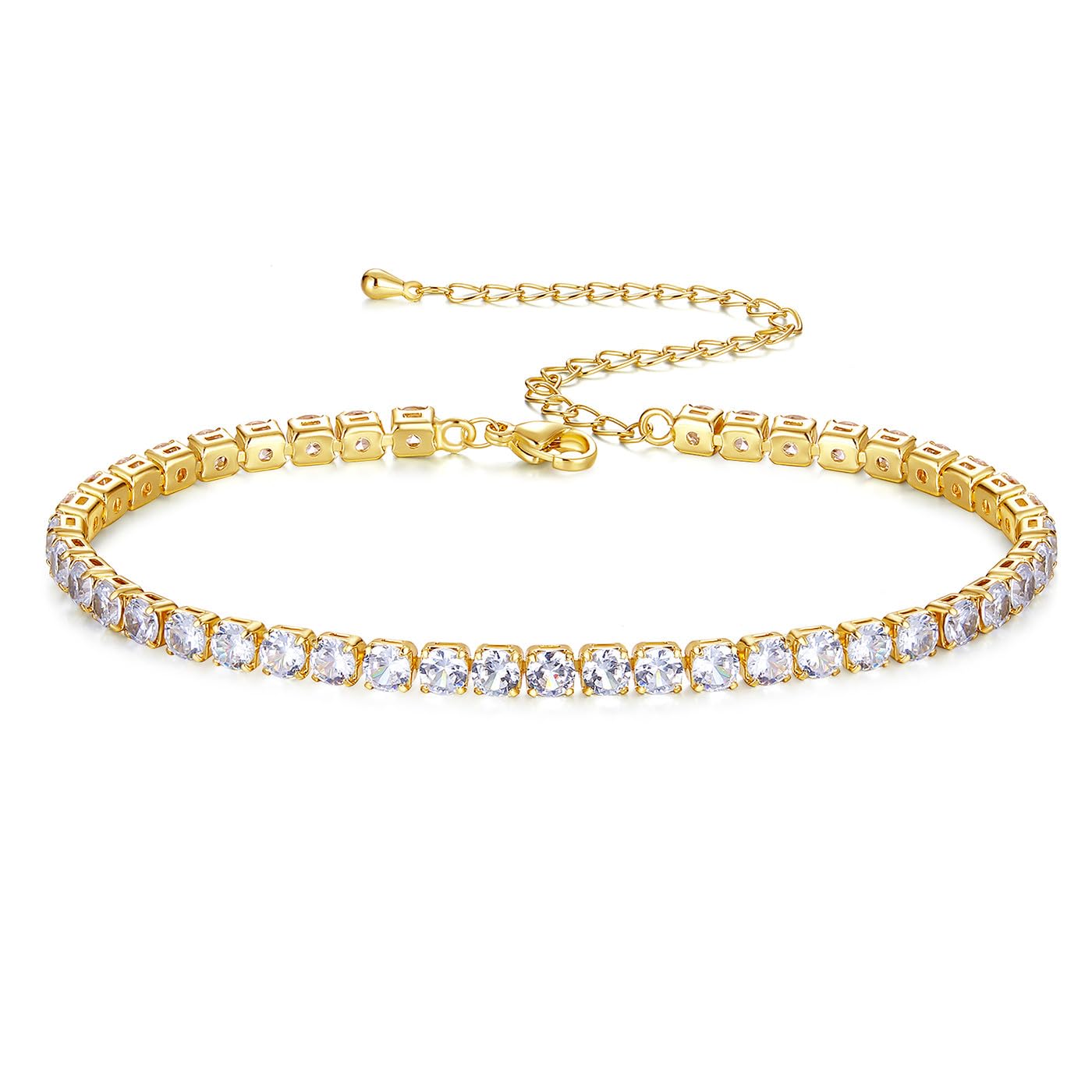 XIANNVXISilver/Gold Anklets Women's Anklets with 18K White Gold/14K Gold,5A Zirconia Anklet Tennis Bracelet with Adjustable Chain,Beach Anklet Jewellery for Women