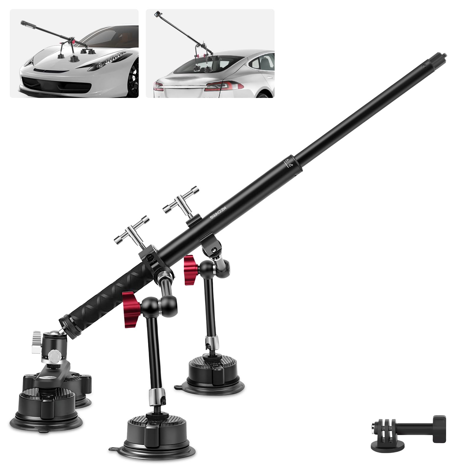 Mechrig Suction Cup Car Mount Kit for Insta360 X5/X4/X3, Suction Cup Camera Mount with Telescopic Rod & Magic Arm for Action Camera, Quick Release