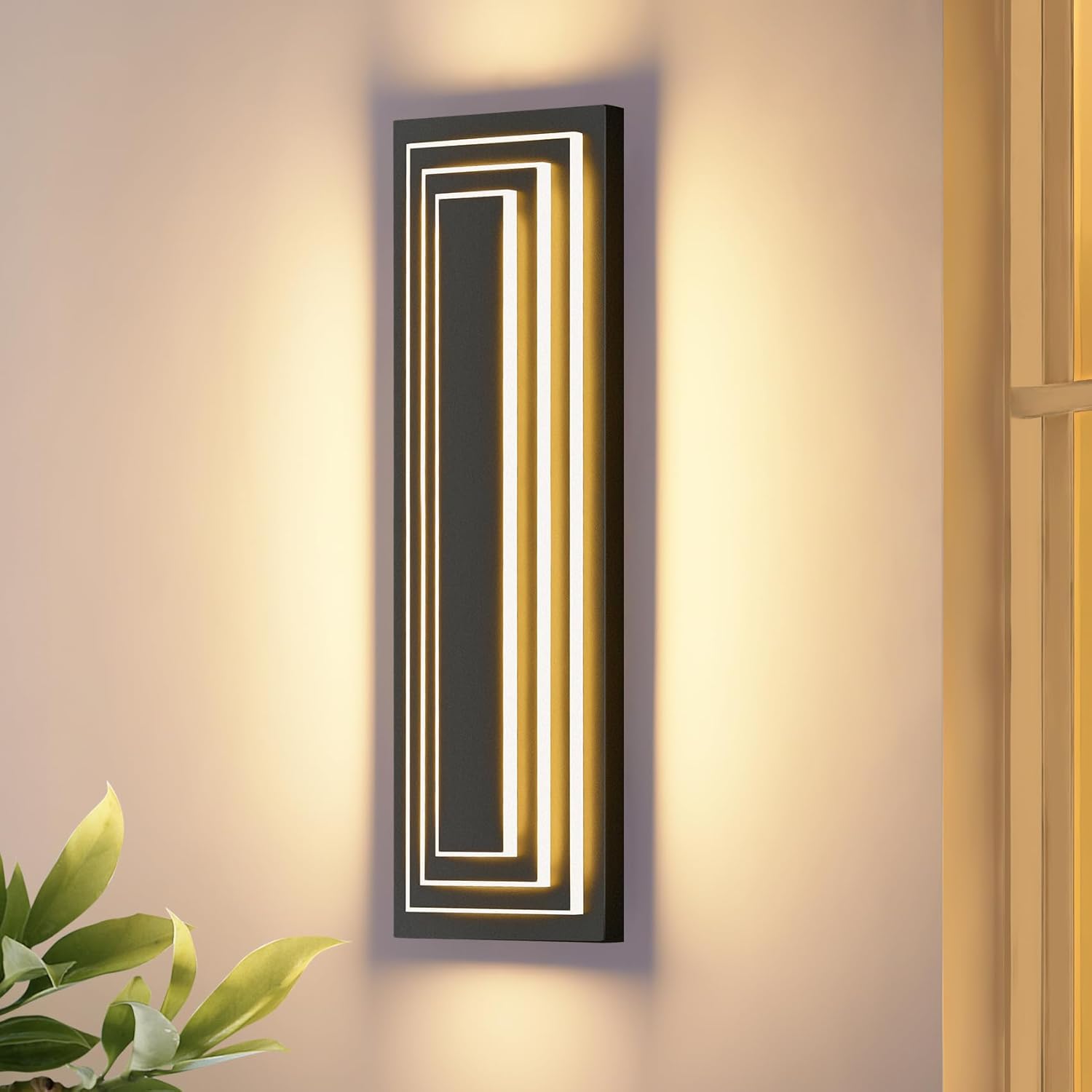 23.6 in Long Outdoor Wall Sconce,3-Tier LED Modern Exterior Wall Light,Matte Black Outdoor Garage Lighting Fixtures,Front Porch Patio Light Waterproof Acrylic Wall Lamp,36 W 3000K Warm White No sensor-2025 Upgraded Modern Design 23.6 in - 1 Pack