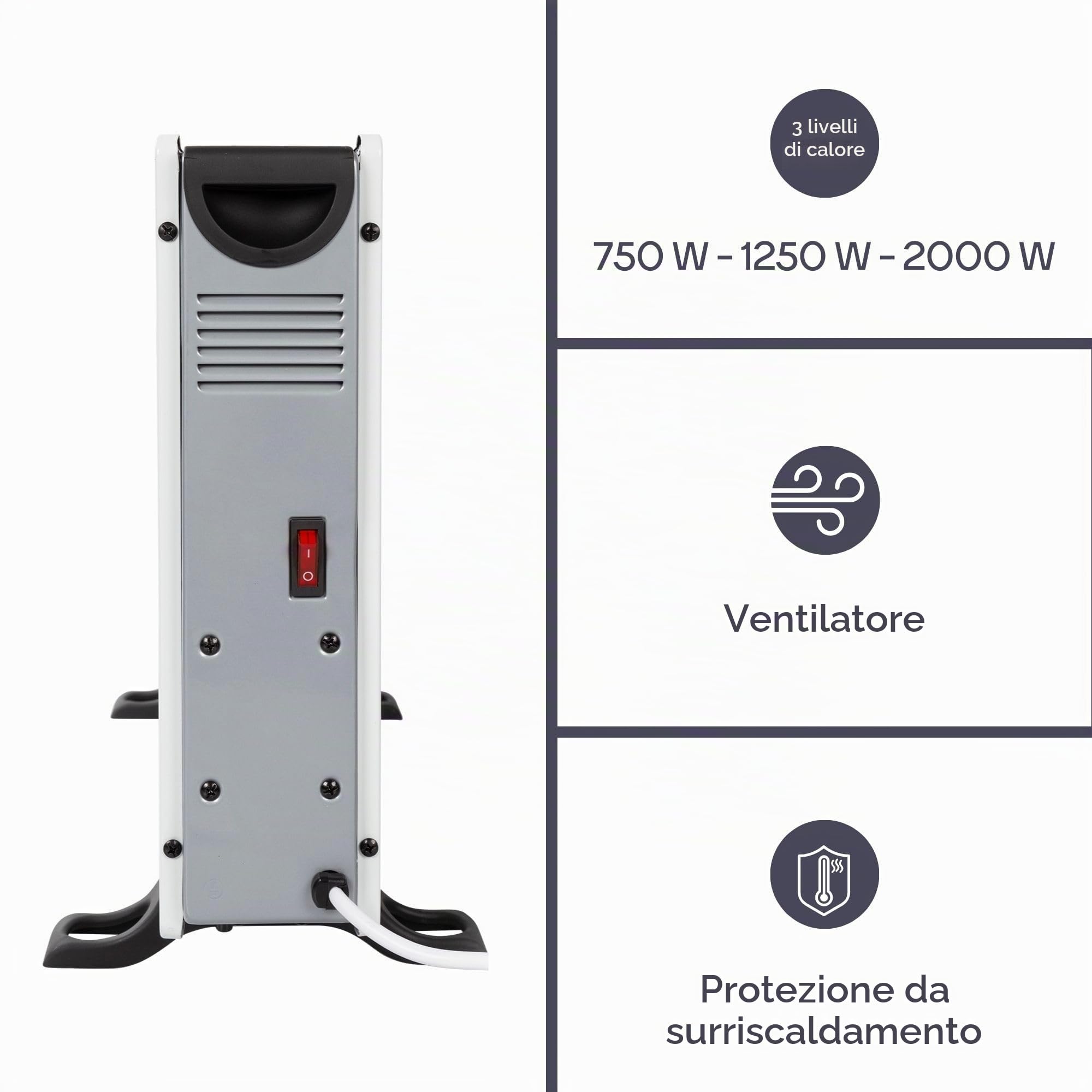 Perel Termoconvettore smart 2000W con 3 livelli di calore, termostato, IP20, protezione surriscaldamento, portatile con telecomando e controllo tramite app Tuya, per ambienti fino a 60 m³