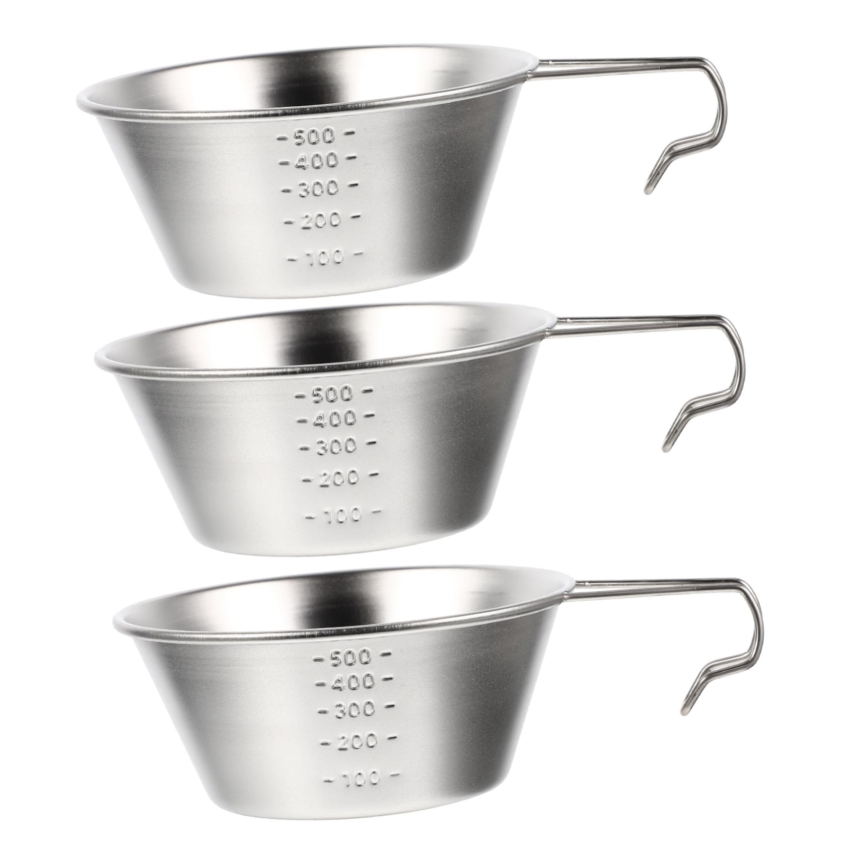 Supvox 3 Stück Teiliges Edelstahl Campinggeschirr mit Messskala und Festem Griff Langlebige Outdoor Schüsseln Stapelbar Praktisch für Picknick und Campingfreunde