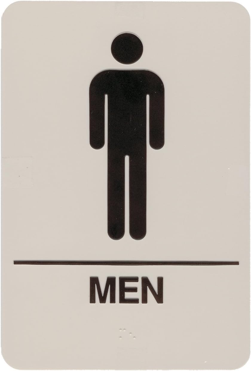 Headline Sign 8364 Men's Restroom ADA Sign with Grade 2 Braille and Tactile Graphics, 6 x 9, Taupe/Black, Made in USA