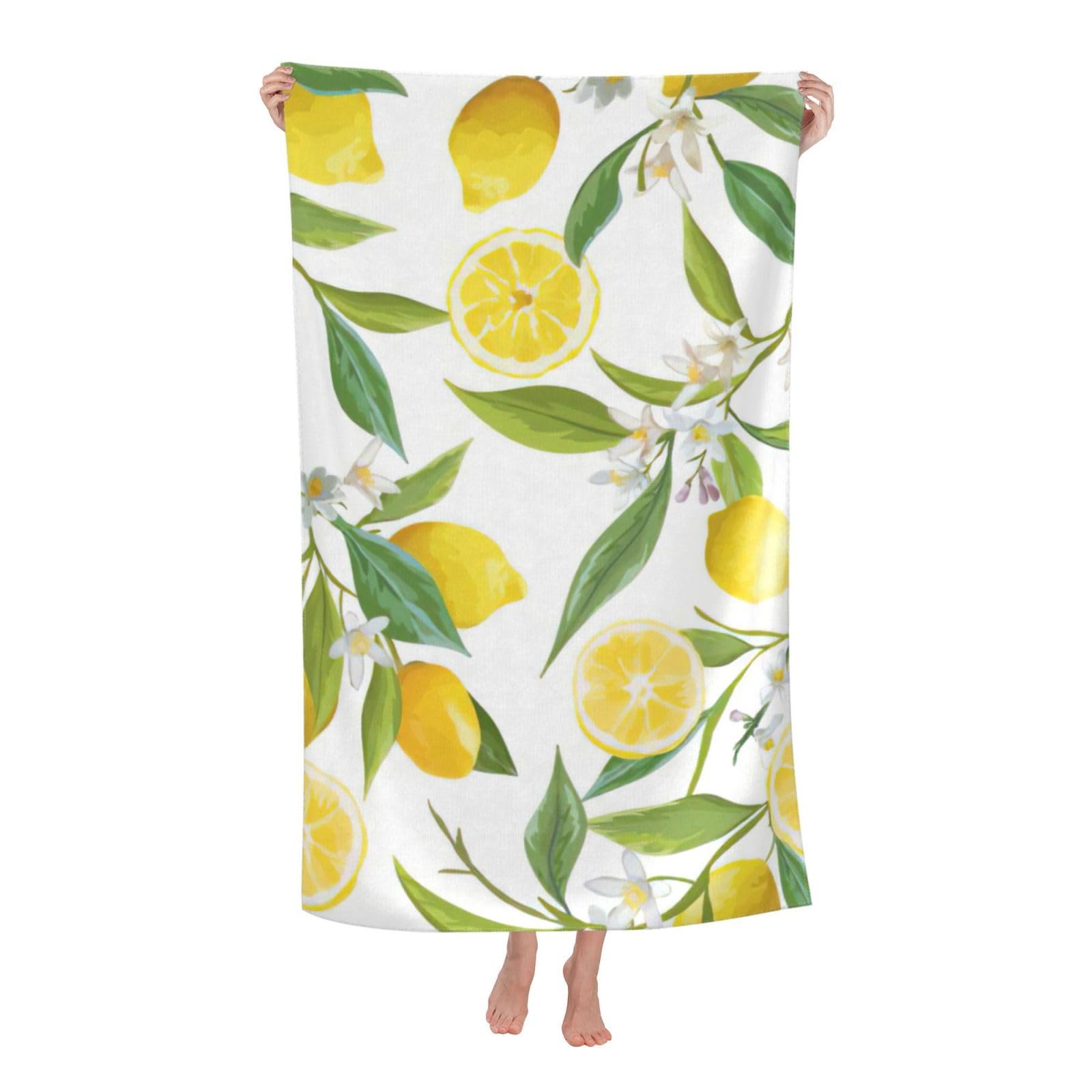 NImongt Fresh Tropical Lemons Print Oversized Adult Beach Towel For Travel Weekend Getaways Festivals Camping Trips