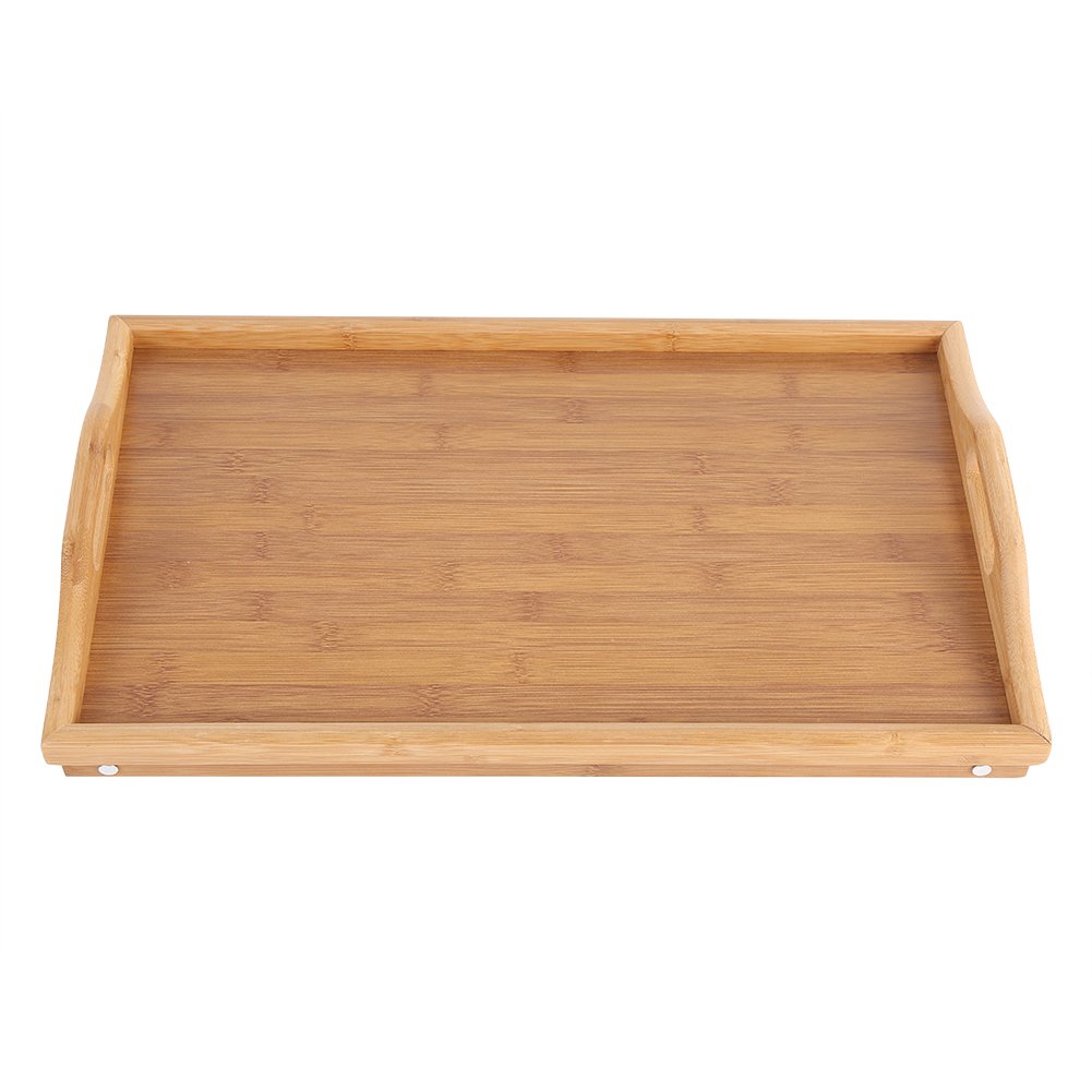 Bambusowa taca na łóżko na laptopa ze składanymi nogami, przenośna taca do serwowania śniadań z uchwytami, 63 x 27,3 x 22,5 cm – idealna do domowego biura, jadalni i relaksu.