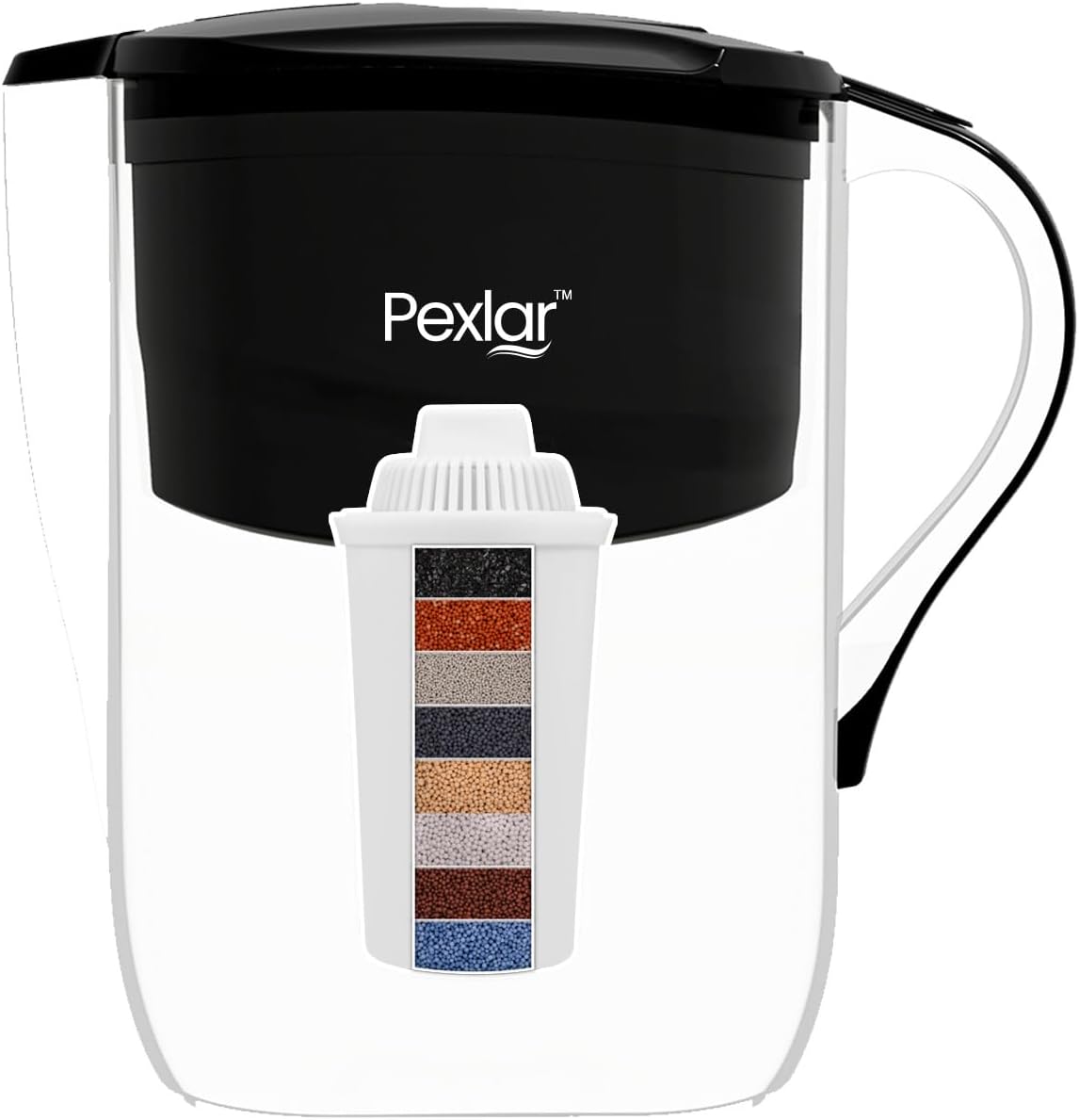 Pexlar Alkaline Water Filter Jug 4L | Alkaline Water Generator with Antioxidant & Antibacterial Technology | pH 8–8.5 Ionizer | Mineralized Drinking Water | BPA Free (Black)