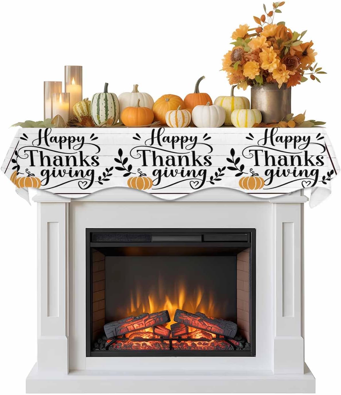 Pumpkins Thanksgiving Fireplace Mantel Scarf, Thanksgiving Mantel Decorations for Fireplace, Fall Funny Words Farmhouse Mantel Scarf Covers Party Supplies for Living Room, 90x17 Inch