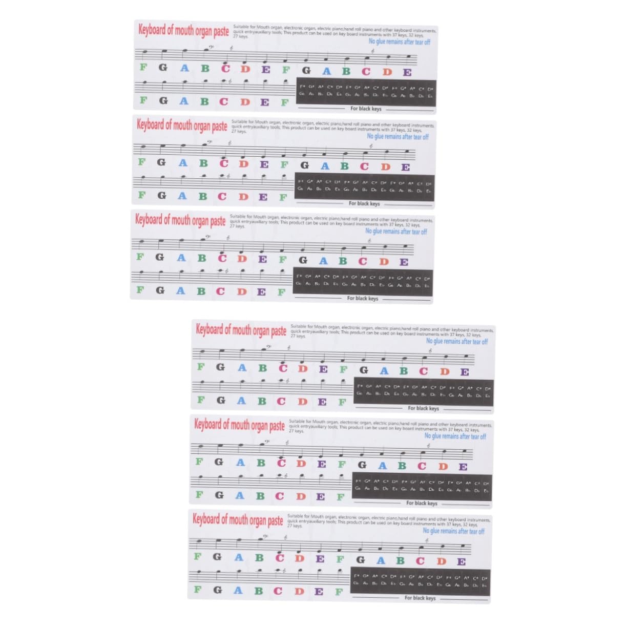 6 Pieces Organ Stickers Mouth Musical Keyboard Accordion Stickers Keyboard Stickers Removable Keyboard Music Stickers Child Sticker Polyvinyl Piano