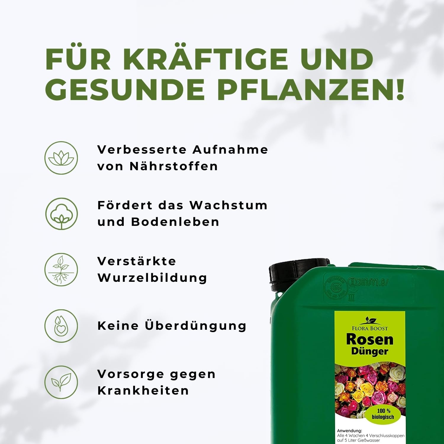 Konfitee Rosen Dünger Flora Boost 5000ml I Für bis zu 1000L Gießwasser I Langzeitdünger für alle Arten von Rosen geeignet I Flüssiger Blatt- & Wurzeldünger I 100% natürlicher Pflanzendünger