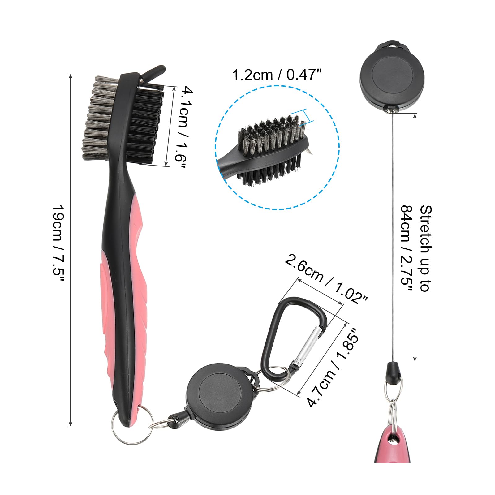 PATIKIL Golf Club Brush with 2.75 Ft Retractable Zip-line, Golf Club Groove Cleaner with Cleaning Tip Nylon and Wire Bristles, Pink - Image 2