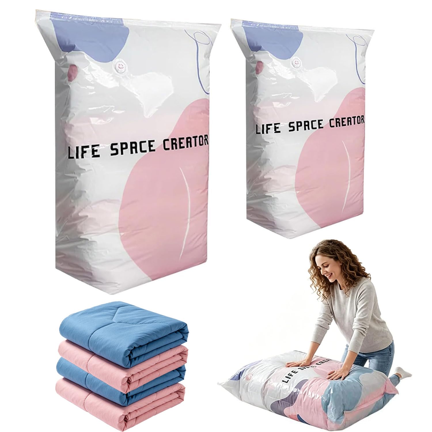 ZFFAFUR No-Pump Vacuum Storage Bags 2-Pack Large – Press & Seal Space Saver for Clothes, Duvets, Pillows & Blankets – Keeps Bedding Dry, Dust-Free & Compact for Travel & Home Organisation