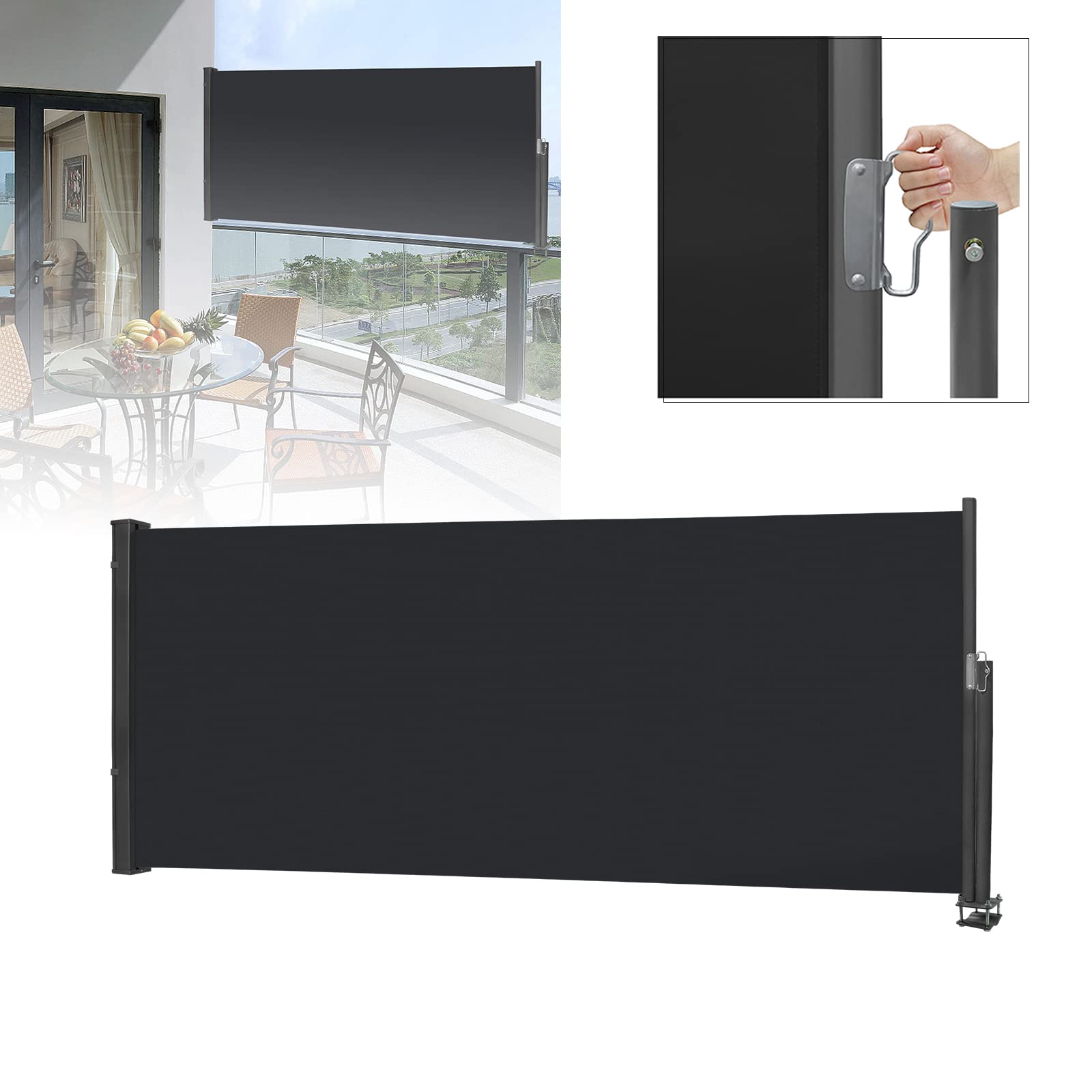 LARS360 Store latéral extensible - Protection contre le vent - Avec montage au sol - Store latéral pour terrasse et balcon - 100 x 300 cm - Anthracite