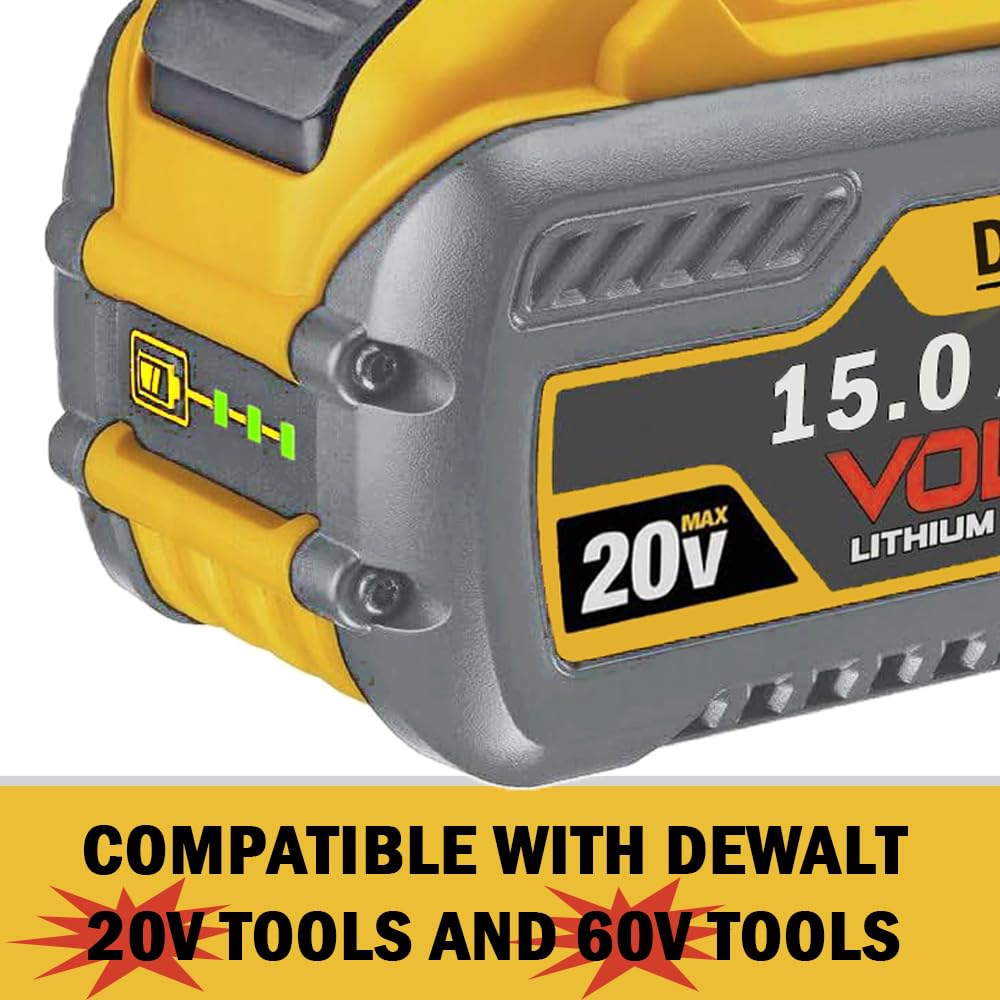 LONG FIT 2PACKS 60V MAX 15000mAh Replace for DeWalt Battery DCB606 DCB609 DCB612 DCB615 Compatible with DeWalt 20V/60V Power Tools and Chargers