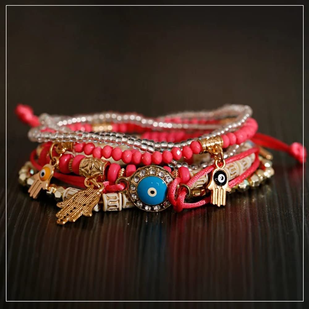 Stylish Evil Eye Multilayer Bangle Bracelet (Peach)