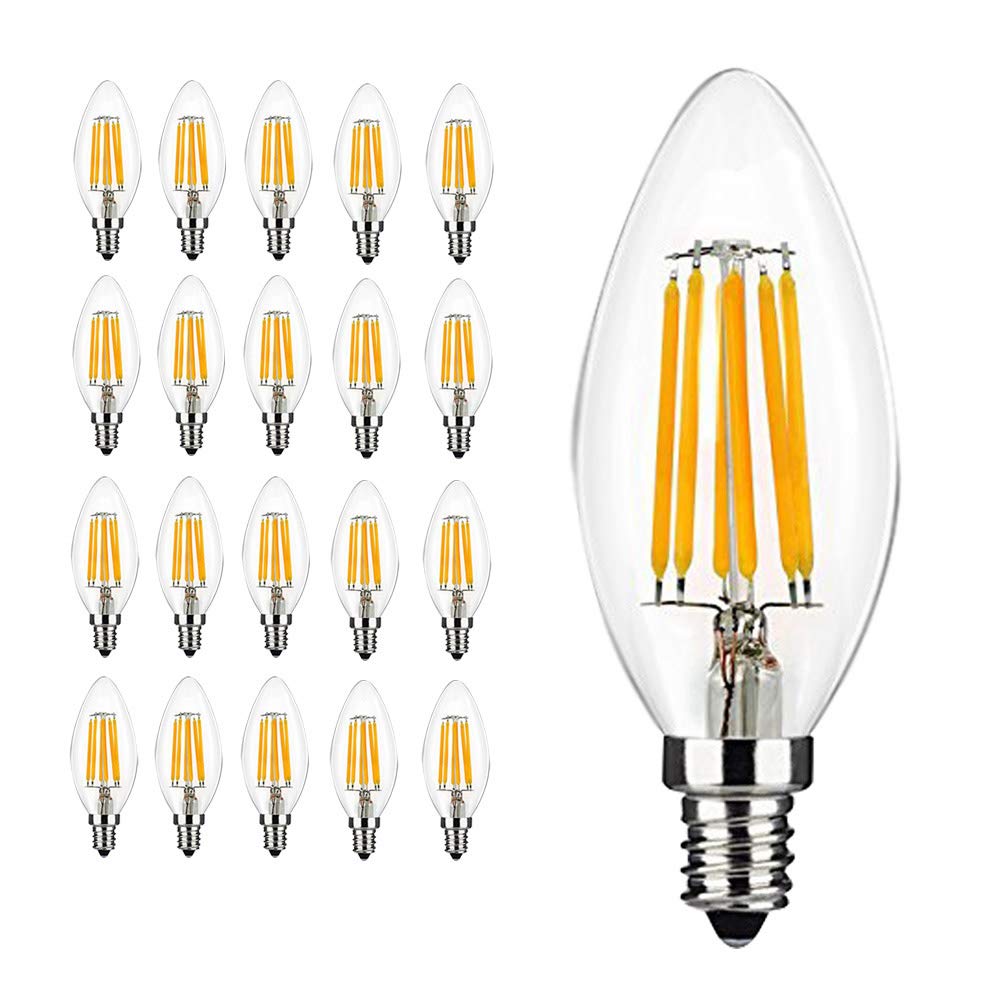 Chao Zan E14 LED Candle Bulbs 6W Non-Dimmable, 60W Equivalent Warm White 2700-3000K Small Edison Screw Chandelier Bulb C35 Vintage Filament Light Bulb, 20 Pack