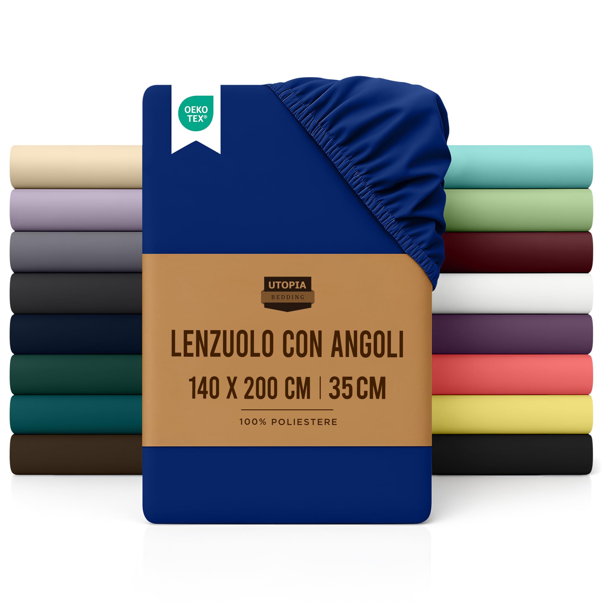 Utopia Bedding Lenzuolo con Angoli Una Piazza e Mezza Francese - 140x200cm - Blu Reale - Microfibra di Poliestere Spazzolato - Lenzuolo sotto con Angoli Elasticizzato