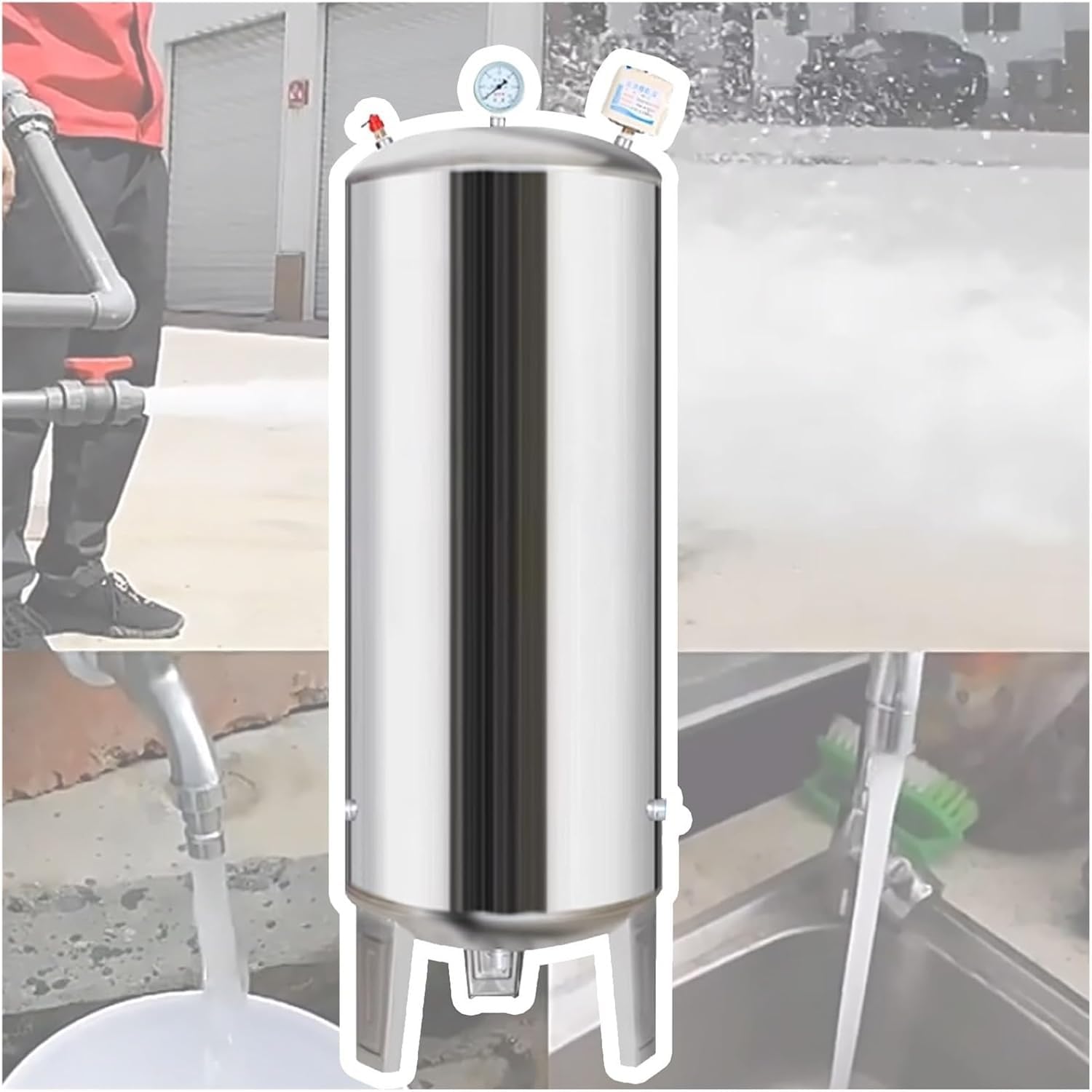 Wassertank Brunnendruckbehälter aus Edelstahl 304 für Badezimmer zu Hause/Wohnmobil/Garten, Unter Druck stehende Fässer mit Montagesatz(15.8Gallon (60L) - 23.6x15.7in)