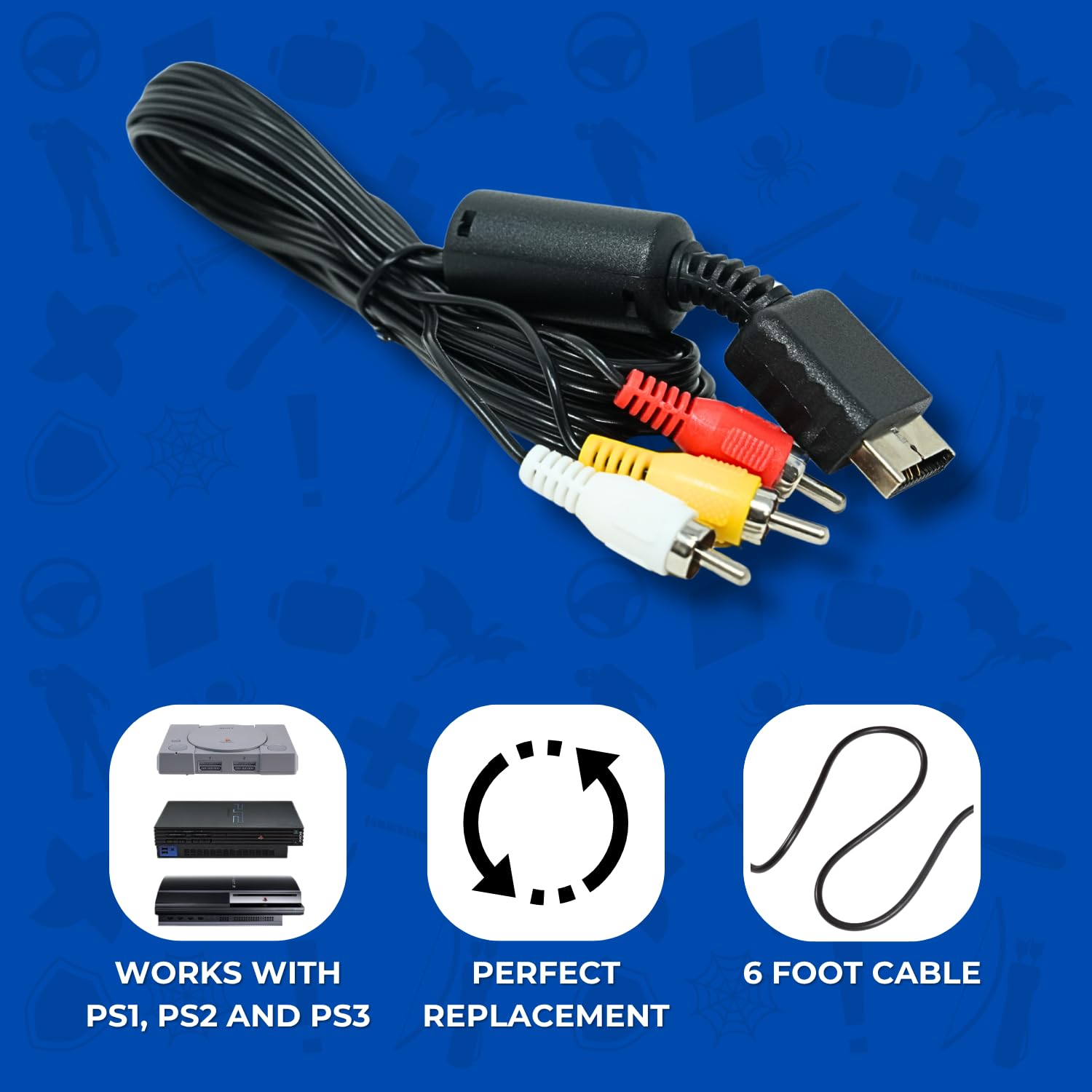 Câble AV - Sony - 2pcs - 6 pieds - Compatible PS1 PS2 PS3 - Noir