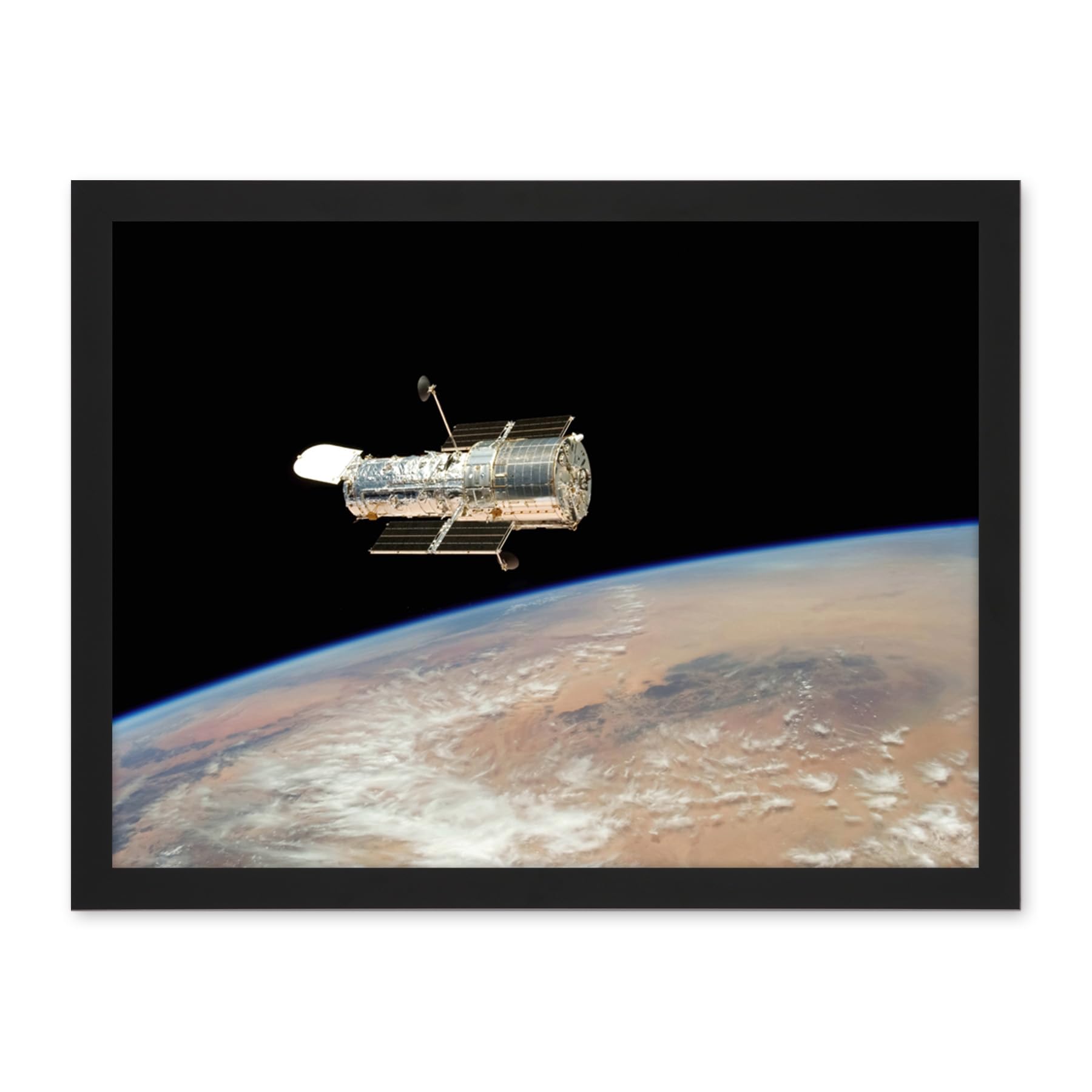 Artery8 Hubble Space Telescope Image The Hubble's Final Release Over Earth By Space Shuttle Atlantis Crew In 2009 Servicing Mission 4 Artwork Framed Wall Art Print 18X24 Inch