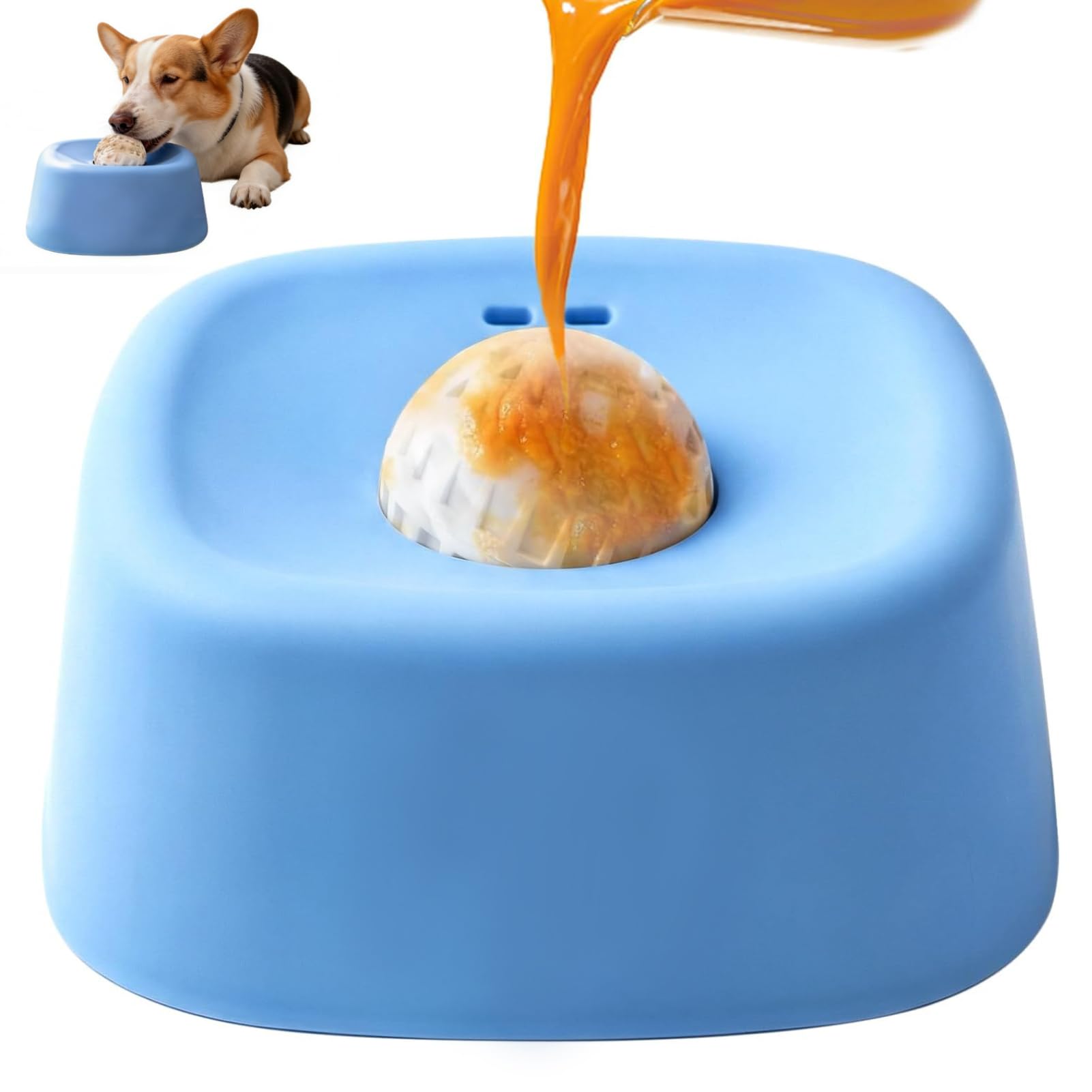 Dog Lick Bowl, Slow Feeder Dog Bowl for All Breeds Rolling Lick Feeder for Dog, Dog Licking Bowl with Ball for Liquid Food, Treats, Licking Bowls Enrichment Toys Release Pet Energy (Blue)