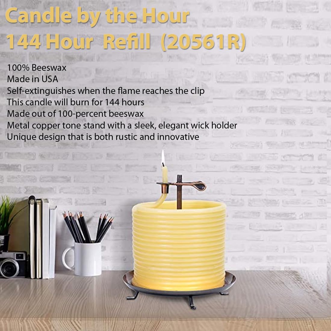 Candle by the Hour 144-godzinny wkład, ekologiczny naturalny wosk pszczeli z bawełnianym knotem