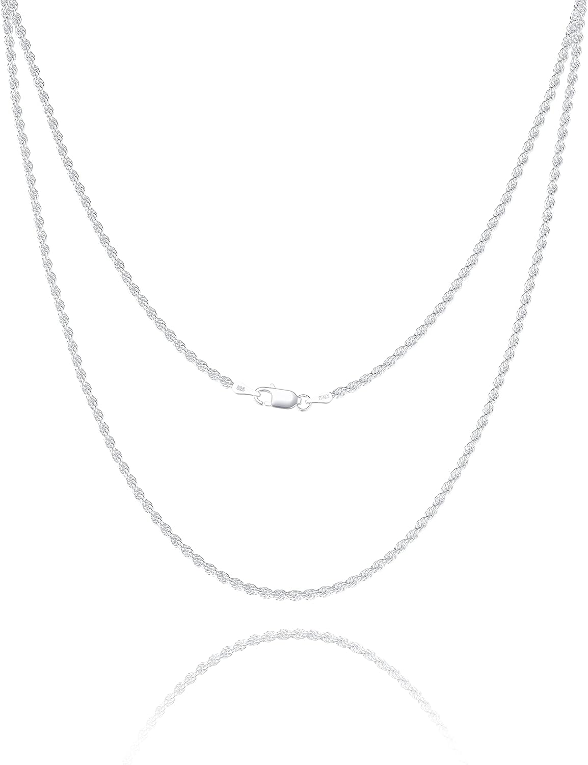 925 Sterling Silver Clasp Rope Chain 2/2.5/3/4/5mm Necklace for Men Silver Link Chain for Women 16-30 Inches