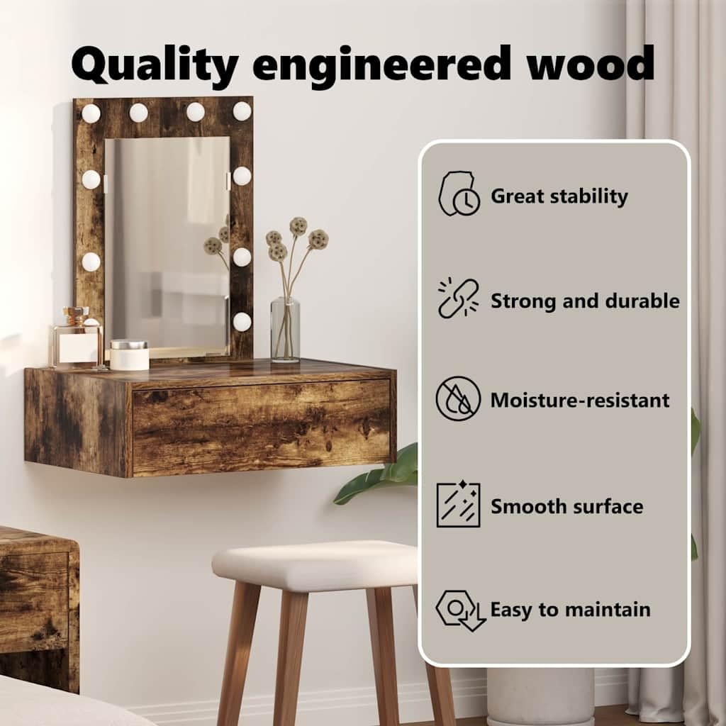 vidaXL Schminktisch Braun 60 x 40 x 70 cm Holzwerkstoff | Super für kleine Räume, Die eingebauten Lichter machen die Pflege einfacher, Mit einer großen Schublade für dein Make-up