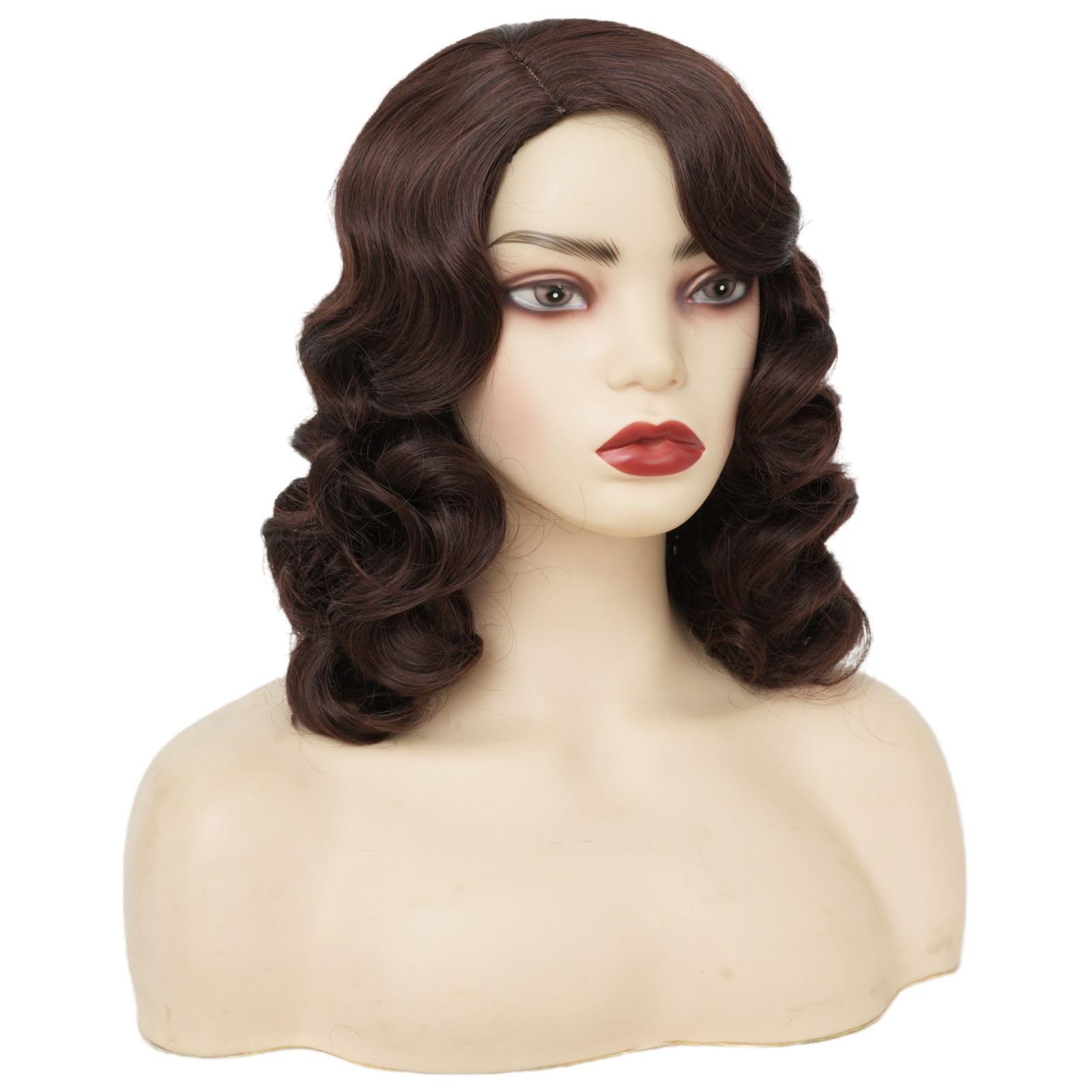 Salaibs Brown Finger Wave Wig 1920s Curly Long Vintage Wigs for Women Lady Synthetic Heat Resistant Full 30s Cosplay Costume Party Wig - Image 3