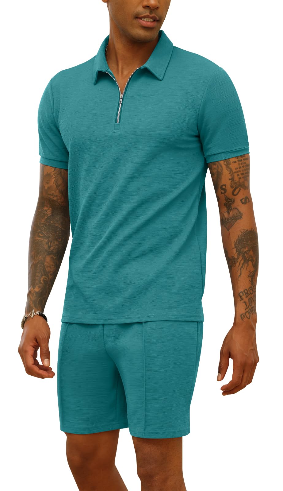 CTU Chándal para hombre 2 piezas camiseta polo pantalones cortos traje verano ropa deportiva