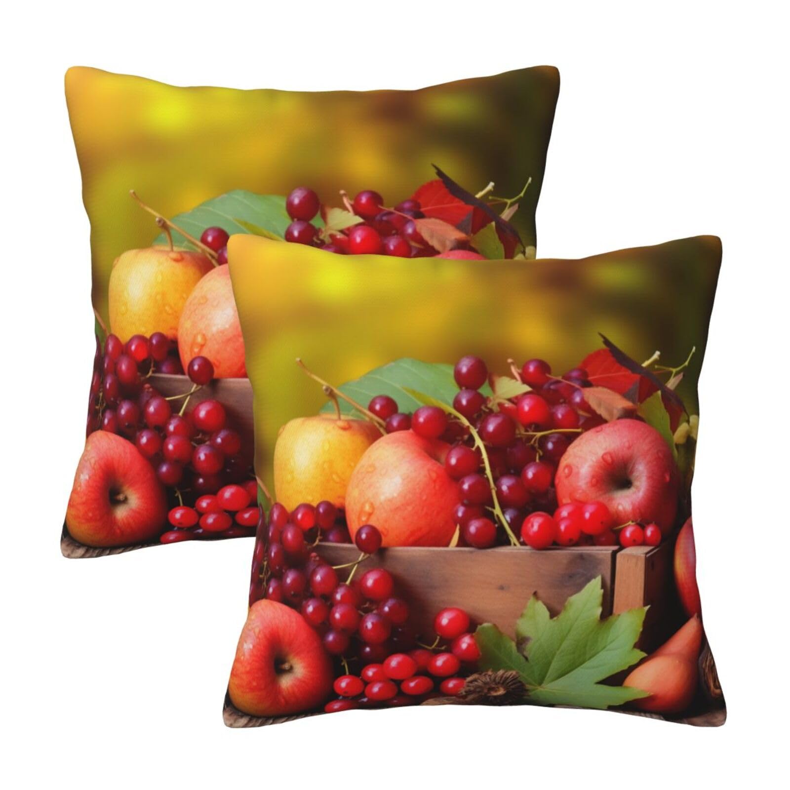 Red Leaves and Fruits Throw Pillow Cases 2 Pack Square Pillowcases Soft Pillow Protectors for Couch Livingroom Sofa Bed Office Car,50x50 CM
