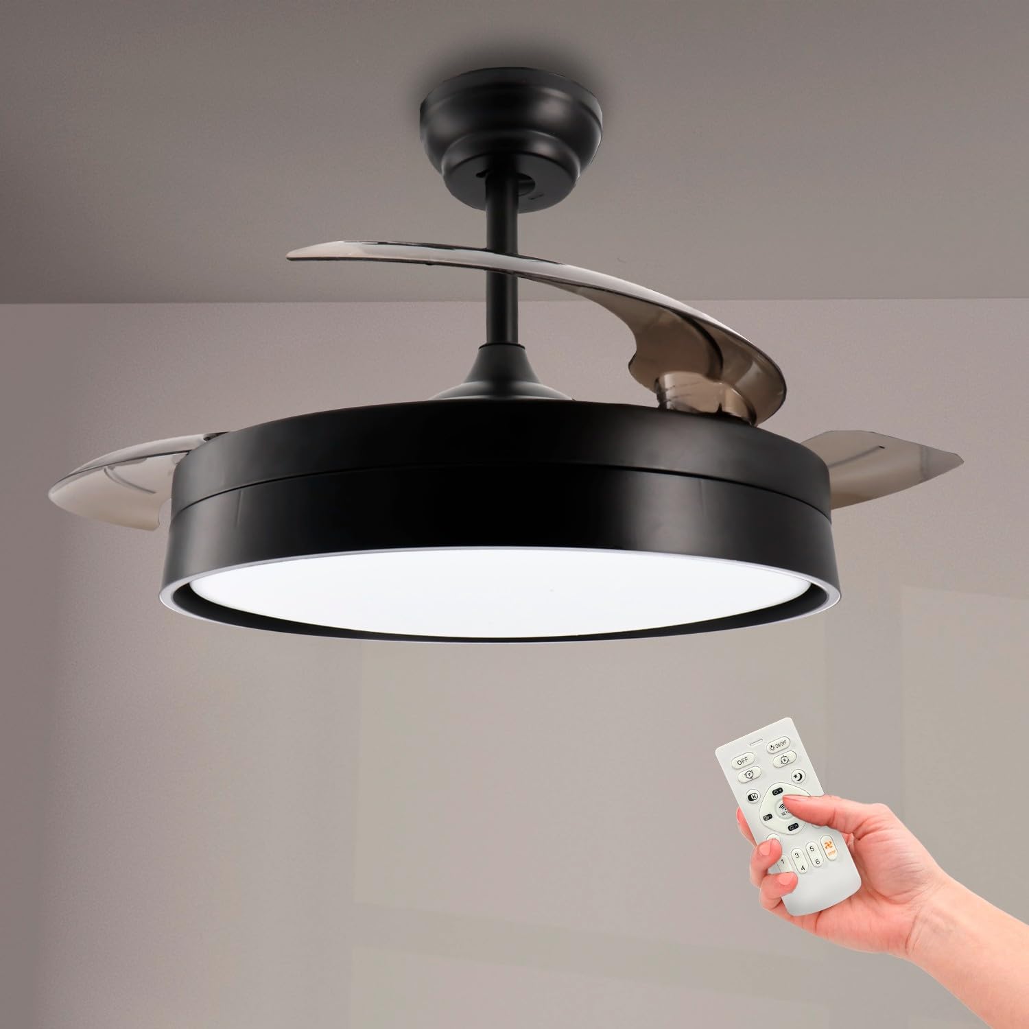 M mimotec - Ventilador de Techo Led White Aqua 66W con luz, mando a Distancia, Bajo consumo, motor DC 30W+Luz Led 36W, 6 velocidades, Silencioso, 4 Aspas desplegables, verano-invierno, temporizador — view 12