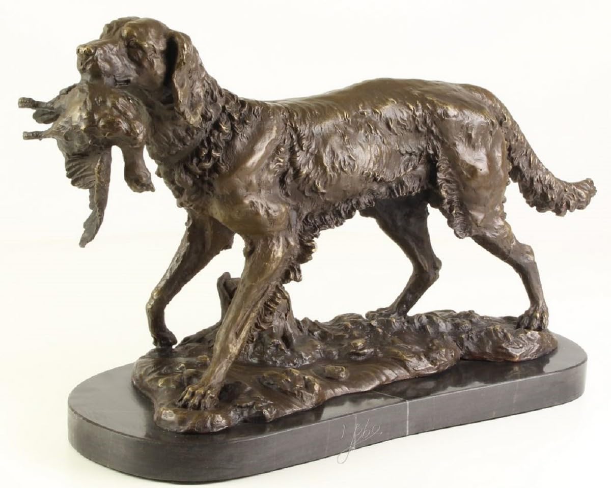 Casa Padrino Escultura de Bronce de Lujo Perro de Caza Bronce/Oro/Negro H. 28 cm - Figura de Bronce con Base de Mármol