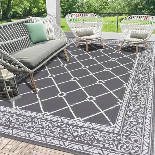 HEBE Outdoor Rug Waterproof 9x12, Reversible Plastic Straw Rug RV Camping Rug, Indoor Outdoor Patio Mat Clearance, Outside Carpet for Porch,Deck,Camper,Balcony,Backyard,Picnic