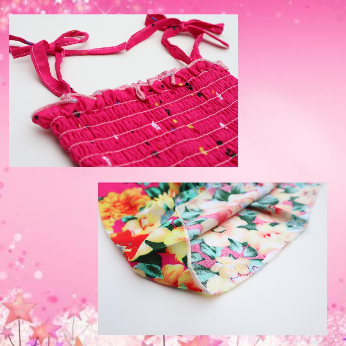 Girls Bohemian Dresses Floral Sleeveless Rainbow Beach Sundress with Necklace 2-12T - Image 4