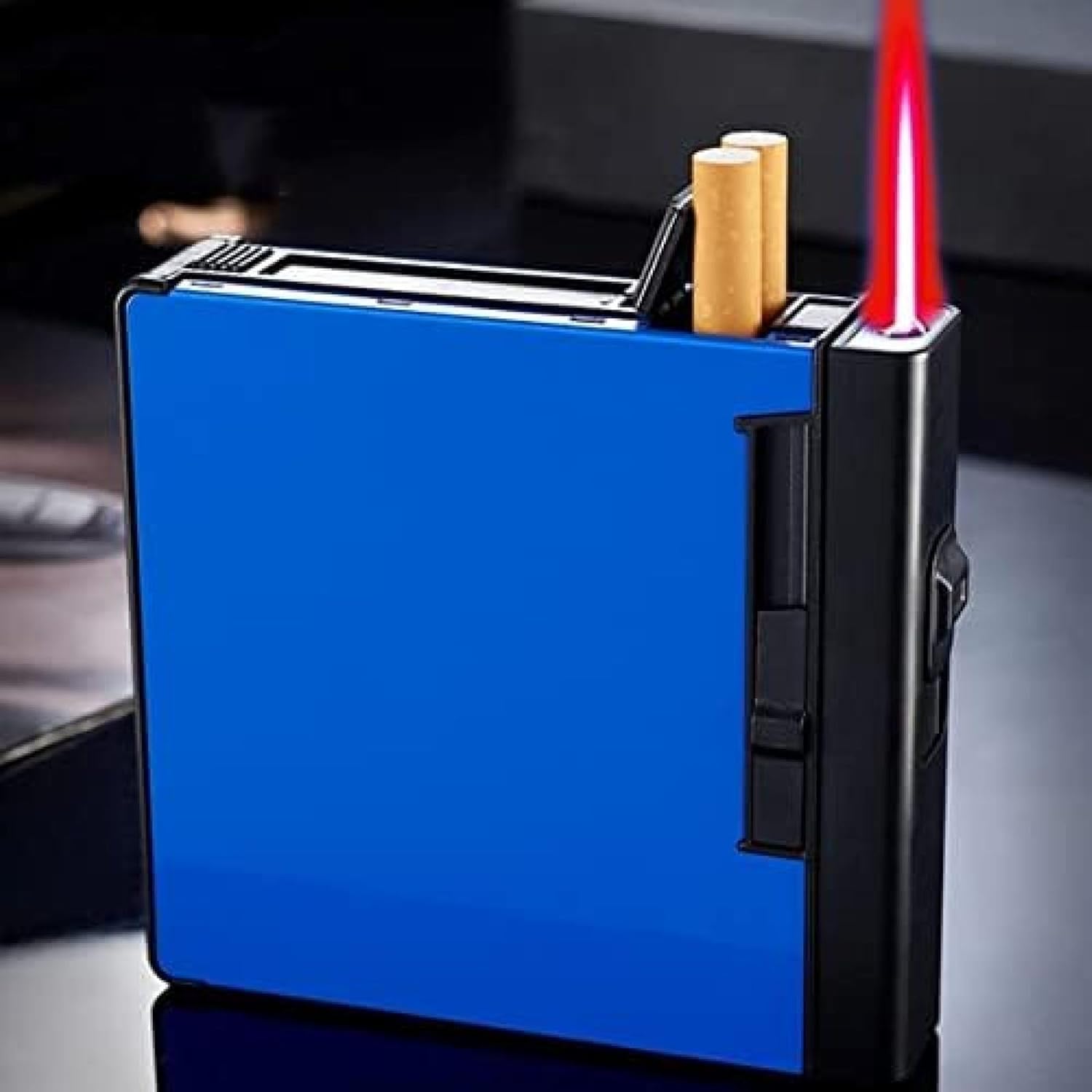 Portasigarette 2 in 1 con Accendino A Torcia A Getto, Confezione Completa da 20 Accendini Antivento E Antiumidità, Accendino A Gas per Sigarette da Campeggio All'aperto, Blue