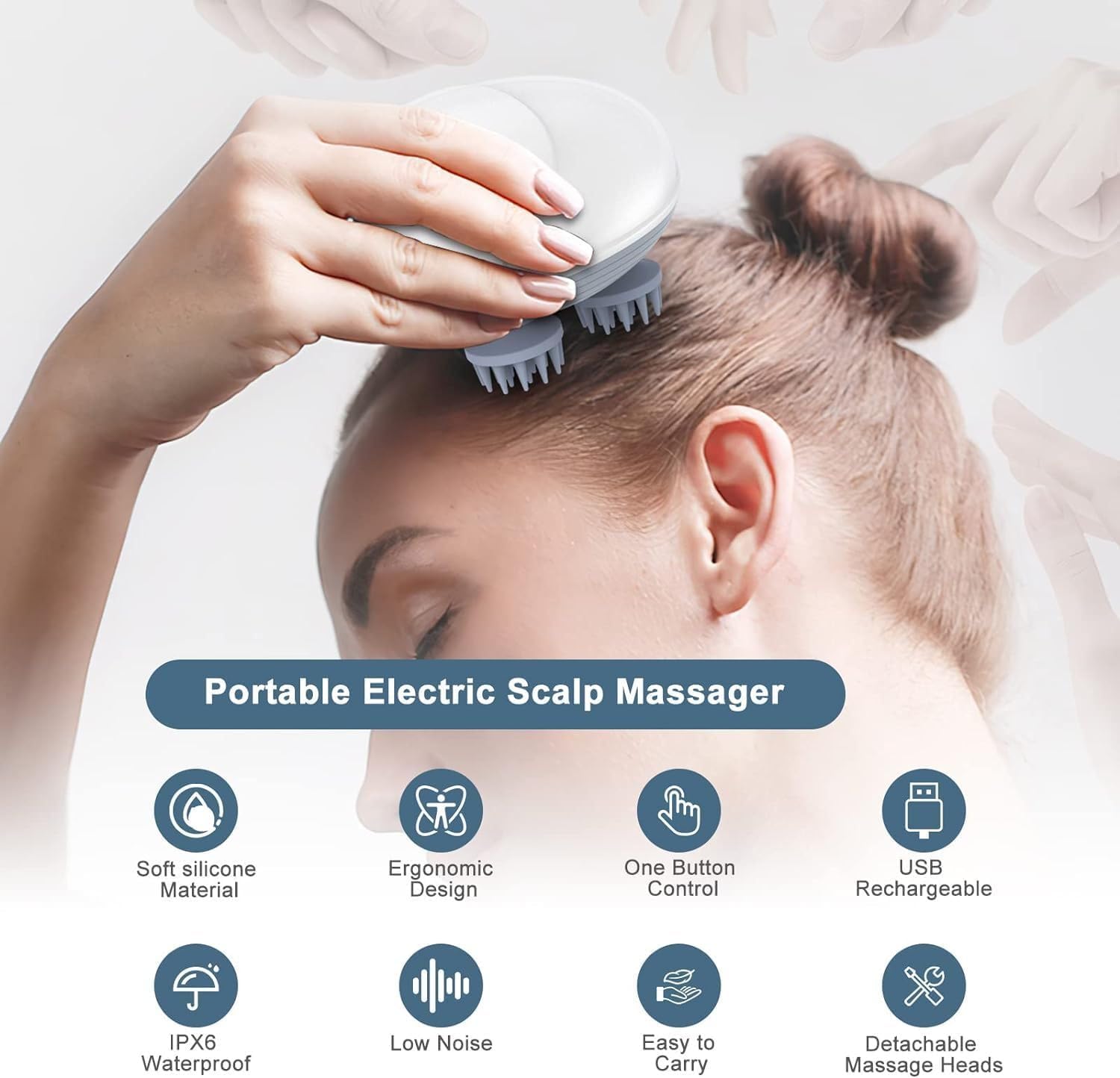 Dealsure Head Massager for Scalp | 4 Heads Electric Head Massager Vibrating Machine | Handheld Massager Tool with Telescopic Handle for Relaxing Muscle Relief & Head Massage 1