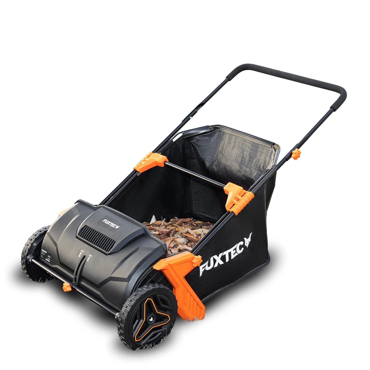 FUXTEC Carrito recogedor de Hojas y césped FX-LS52 • 530 mm Ancho de Trabajo • Altura Regulable 0-40 mm • Bolsa colectora 100 L • Diseño Ligero y ergonómico 6,5 kg