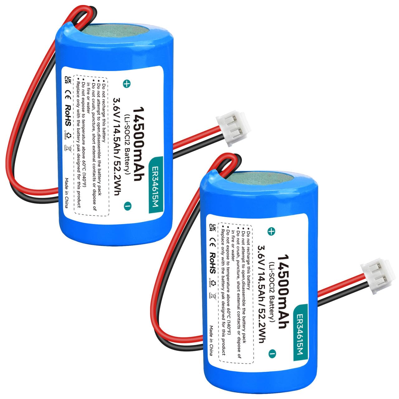 ER34615M D-Size 3. 6V 14500mAh Li-SOCl2 Akku - Ersatz mit hoher Kapazität für ER34615M-T1 DSC WT4911/WT4911B/WT8911/ADT Außensirene (Nicht wiederaufladbar)